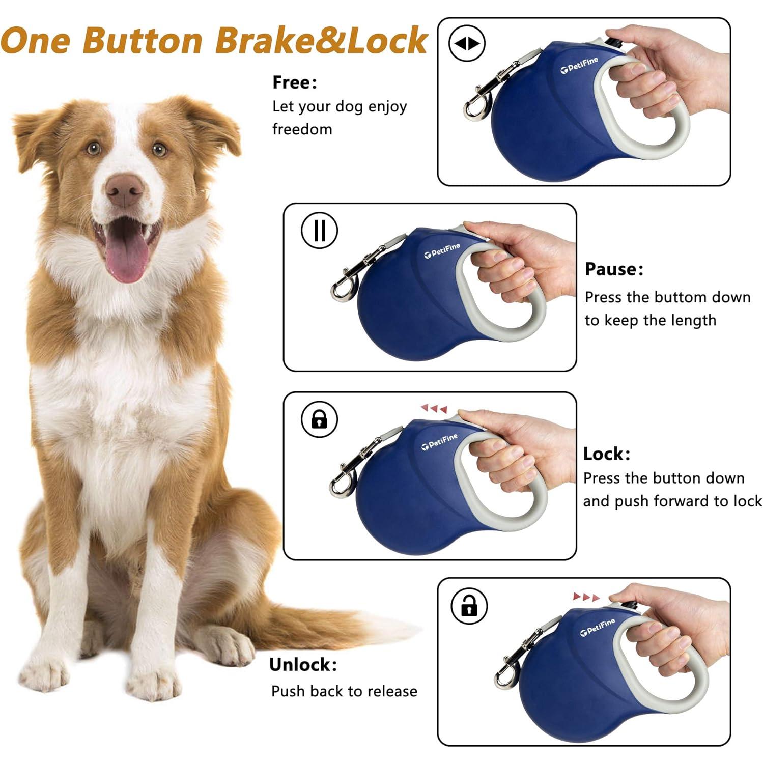 Correa Retráctil para Perros PetiFine 8m Azul 50kg Resistente