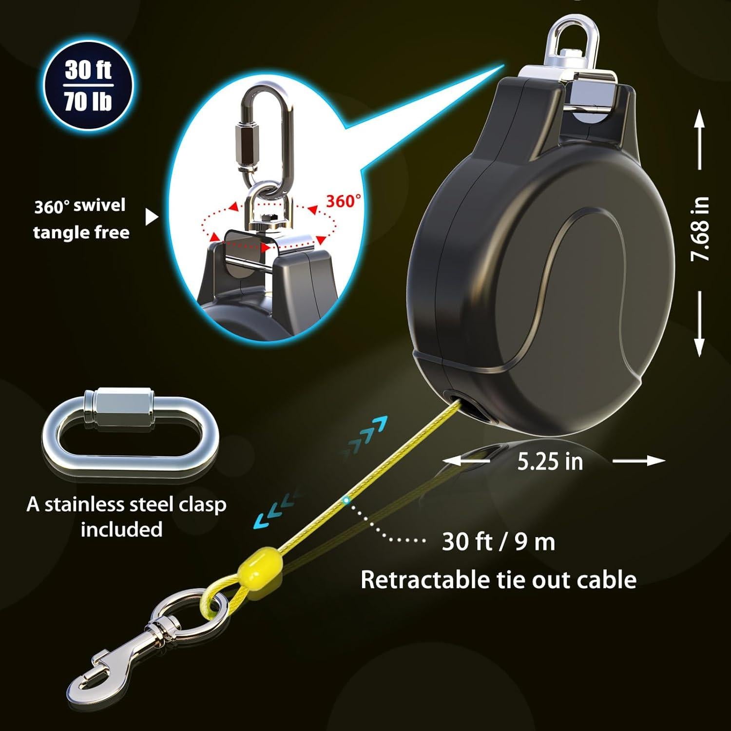 Cable de Atado Retráctil 30 pies Pestairs para Perros