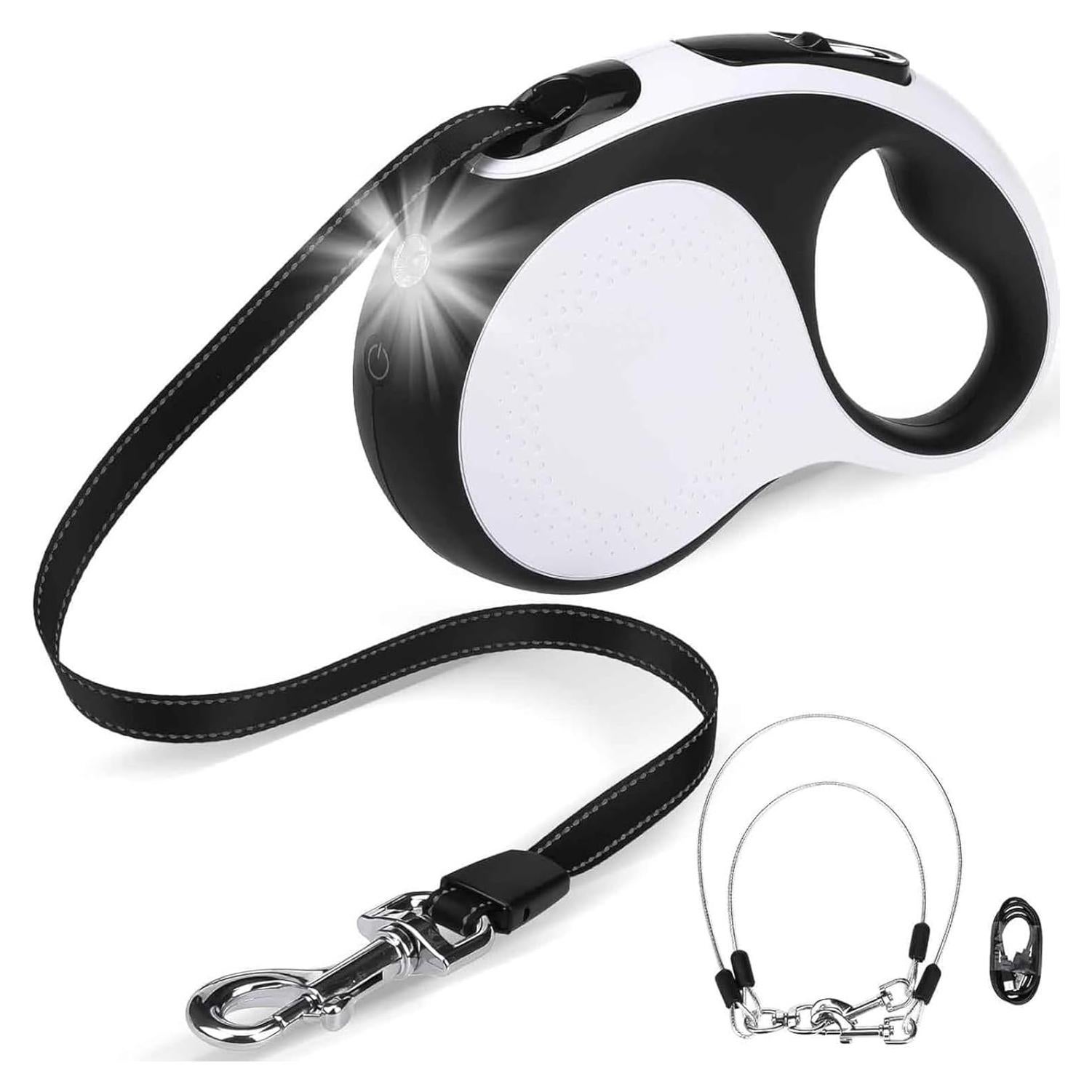 BINGPET Dual Retractable Dog Leash with Light, 360° Tangle-Free Double Dog Leash for Two Dogs with Reflective Wire Ropes, Chew Proof Heavy Duty for Small and Medium Dogs Walking