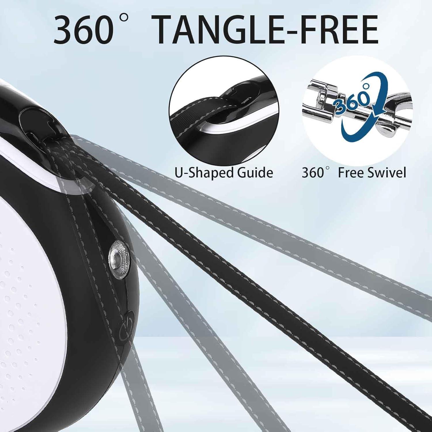 BINGPET Dual Retractable Dog Leash with Light, 360° Tangle-Free Double Dog Leash for Two Dogs with Reflective Wire Ropes, Chew Proof Heavy Duty for Small and Medium Dogs Walking