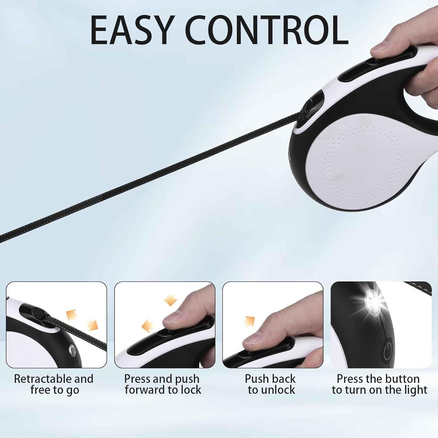 BINGPET Dual Retractable Dog Leash with Light, 360° Tangle-Free Double Dog Leash for Two Dogs with Reflective Wire Ropes, Chew Proof Heavy Duty for Small and Medium Dogs Walking