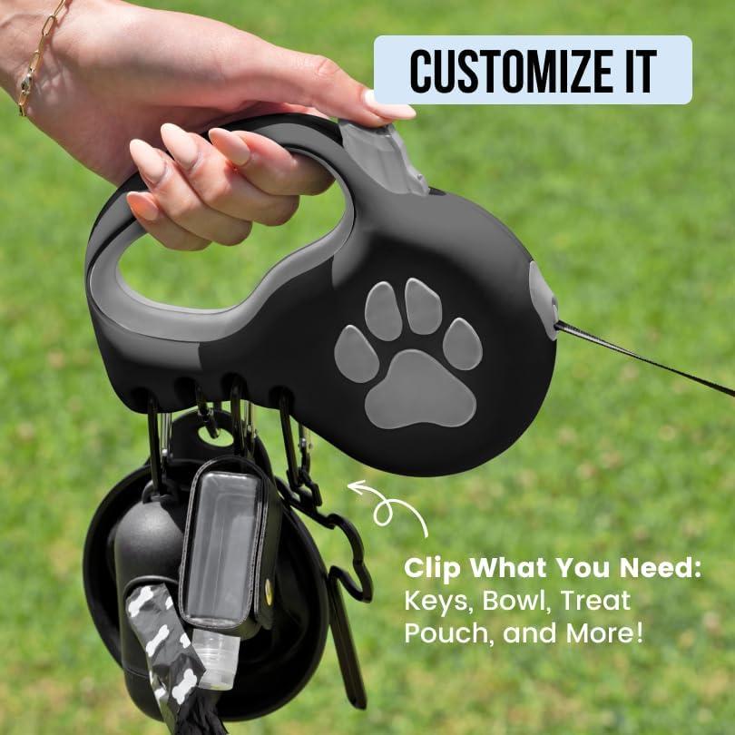 Correa retráctil para perros pequeños y medianos StitchLeash - 4.88m, negro