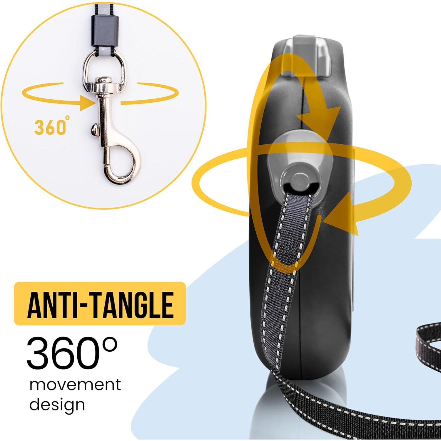 Correa retráctil para perros pequeños y medianos StitchLeash - 4.88m, negro