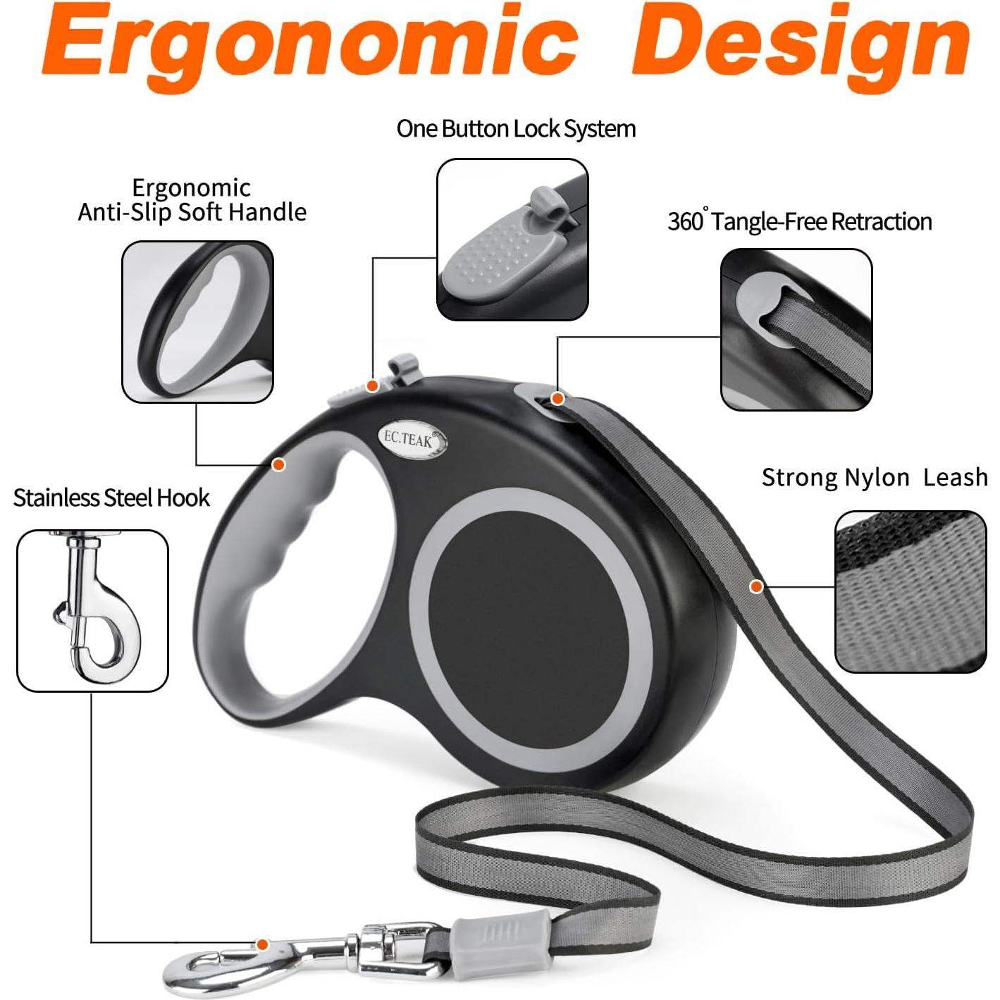 Correa de Perro Retráctil EC.TEAK 7.92m Resistente hasta 50kg