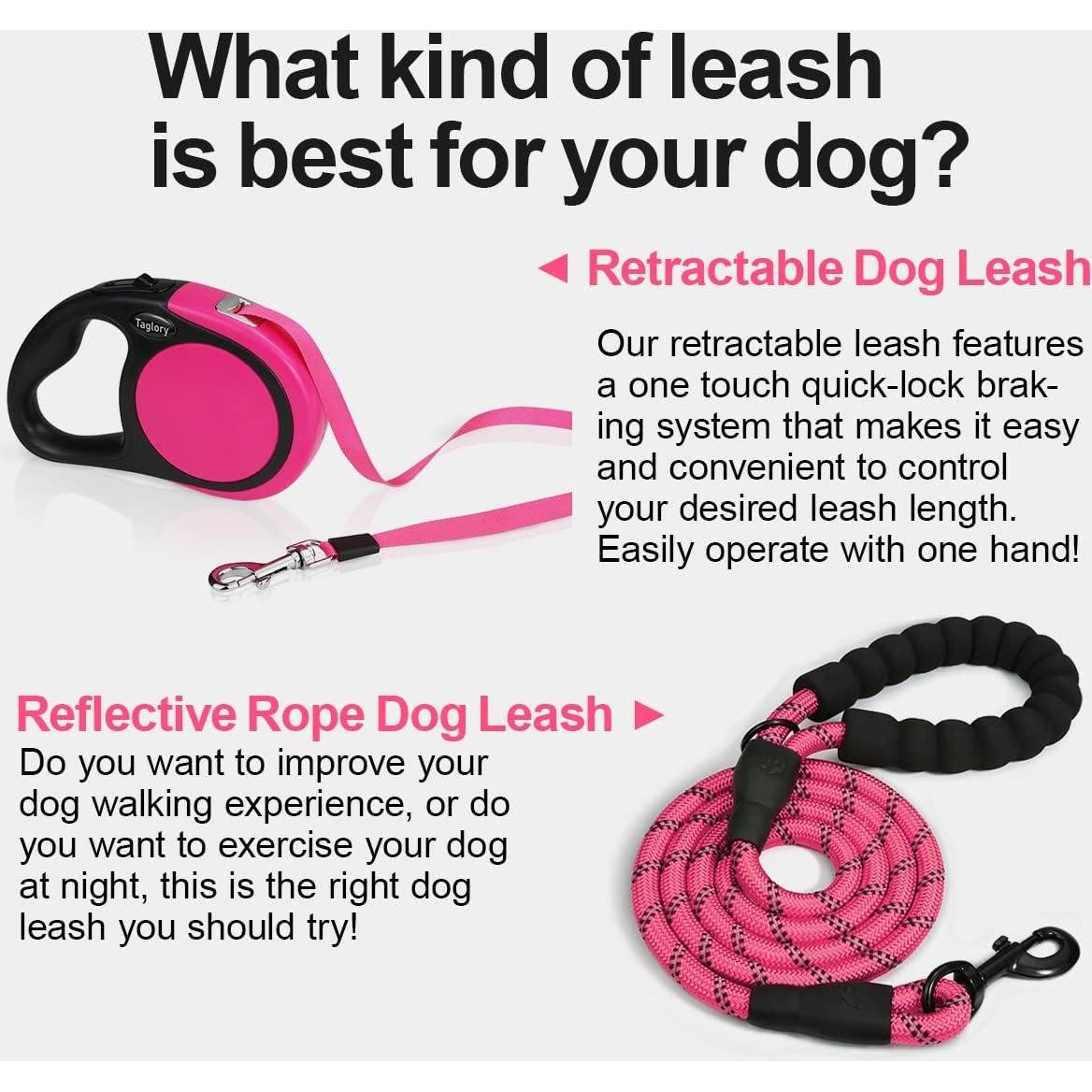 Correa Retráctil para Perros Taglory 4.88m Rosa hasta 20kg