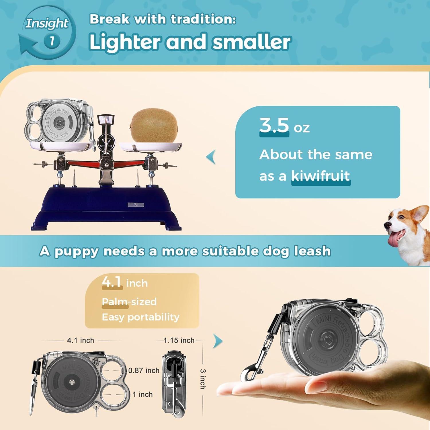 Correa Retráctil 3m para Perros Pequeños Gluckelk - Antienredos