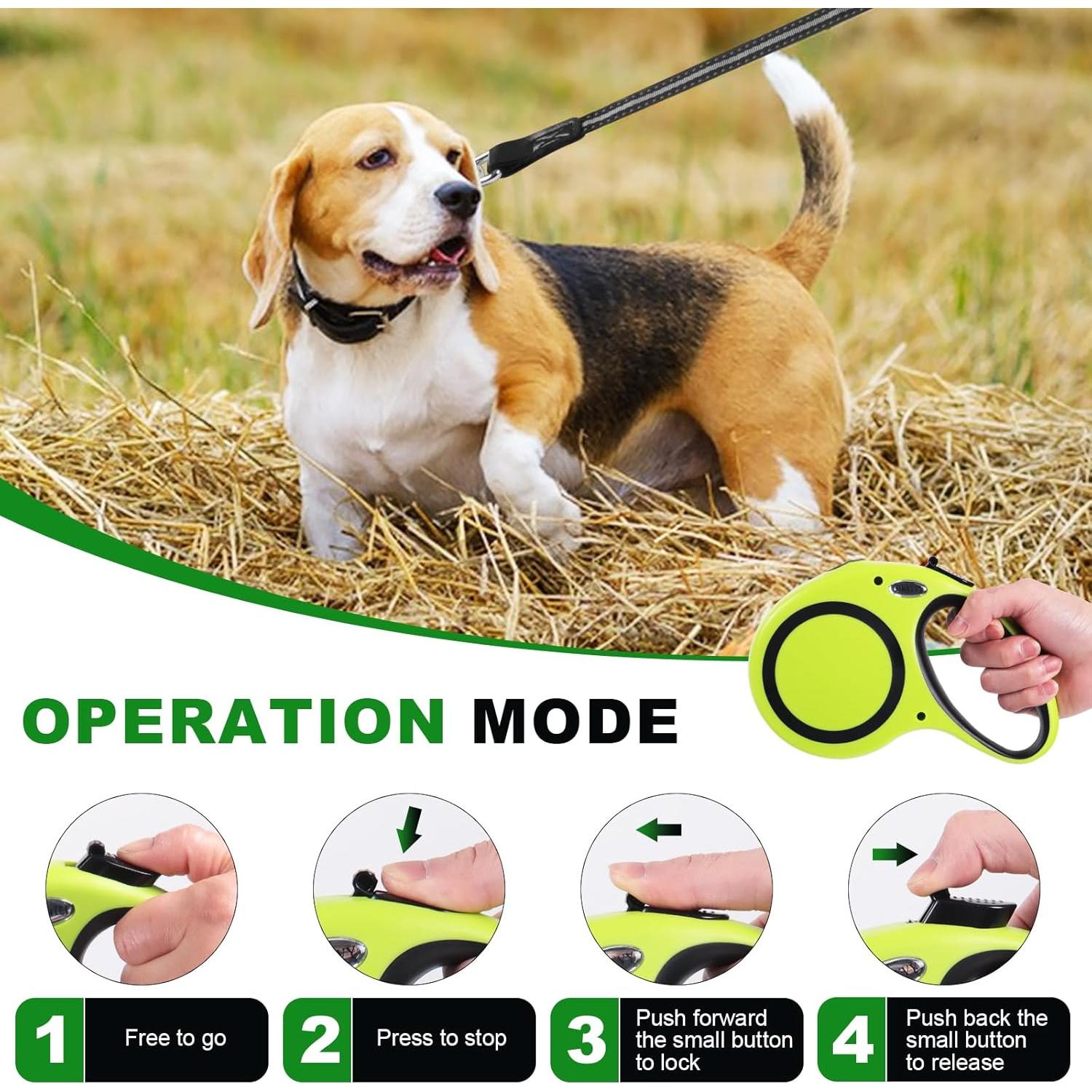 Correa Retráctil para Perros 9.14 m Verde Nylon 35 kg