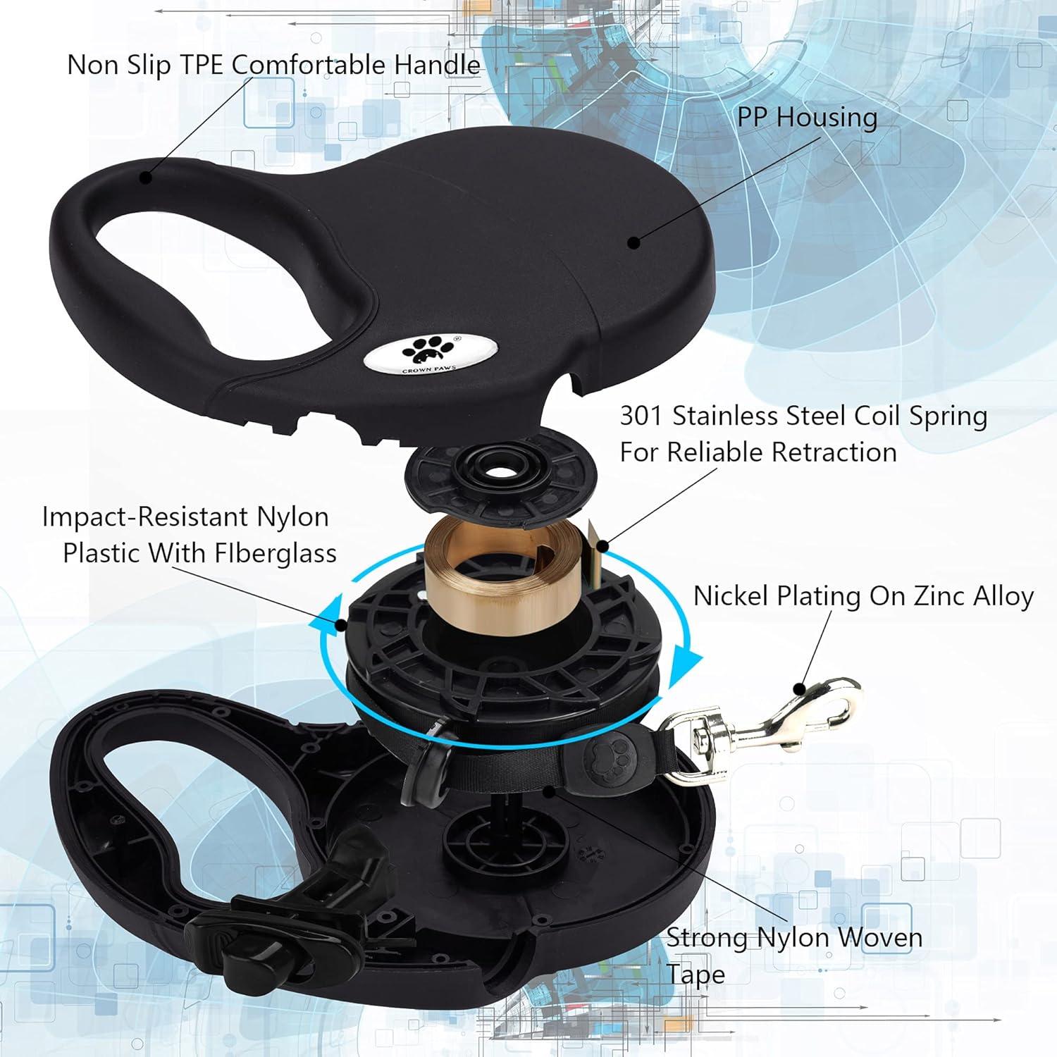 Correa Retráctil para Perros CROWN PAWS 5m Nylon Negro Grande