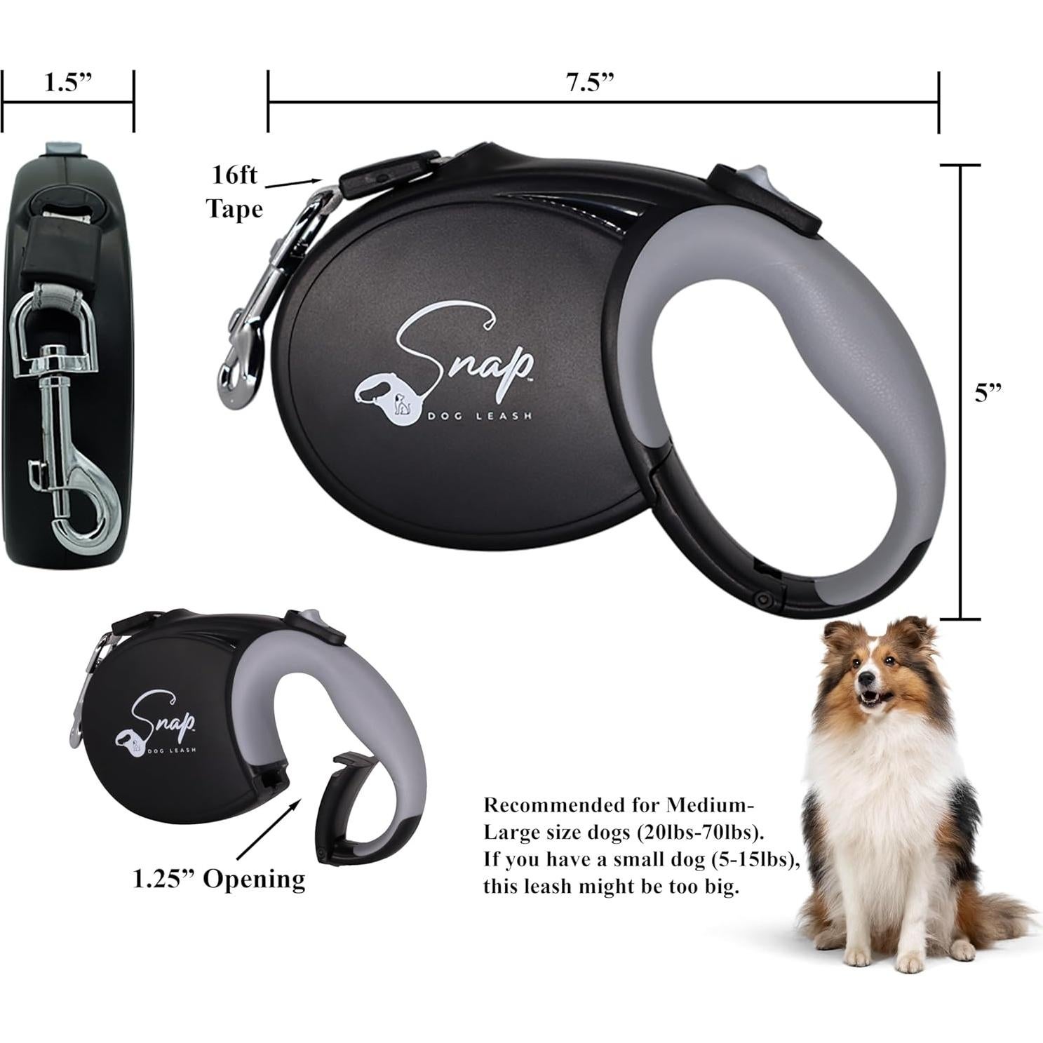 Correa Retráctil para Perros Snap con Clip y Cinta Reflectante 4.88m