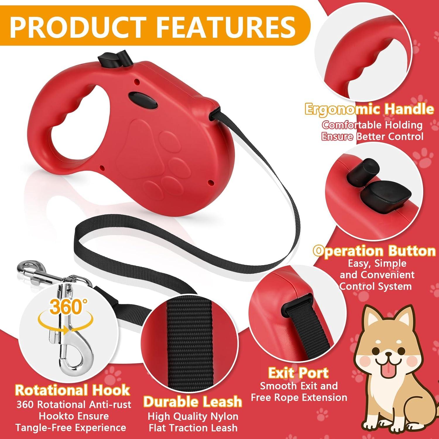 Correa de Perro Retráctil Yanwela 4.88m hasta 35kg Rojo