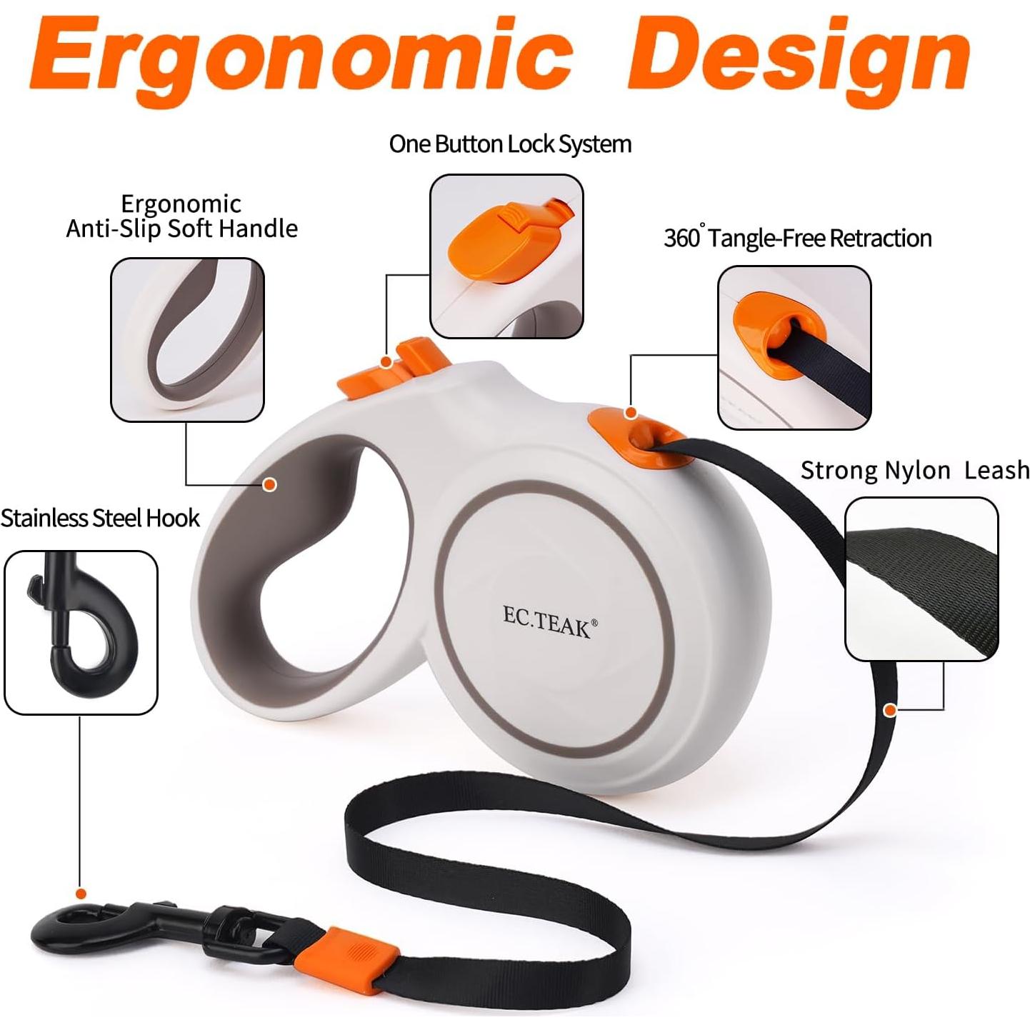 Correa Retráctil para Perros EC.TEAK 4.88m hasta 50kg Nylon