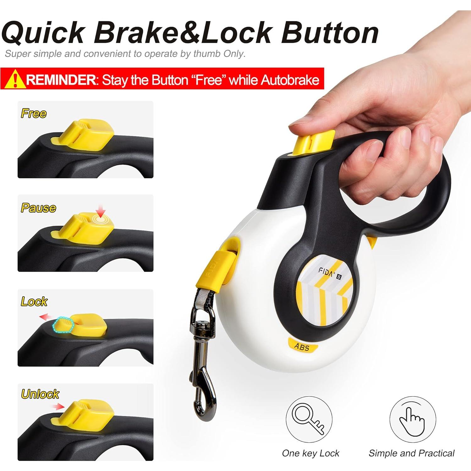 Correa Retráctil para Perros FIDA AutoBrake 4.88m Pequeña