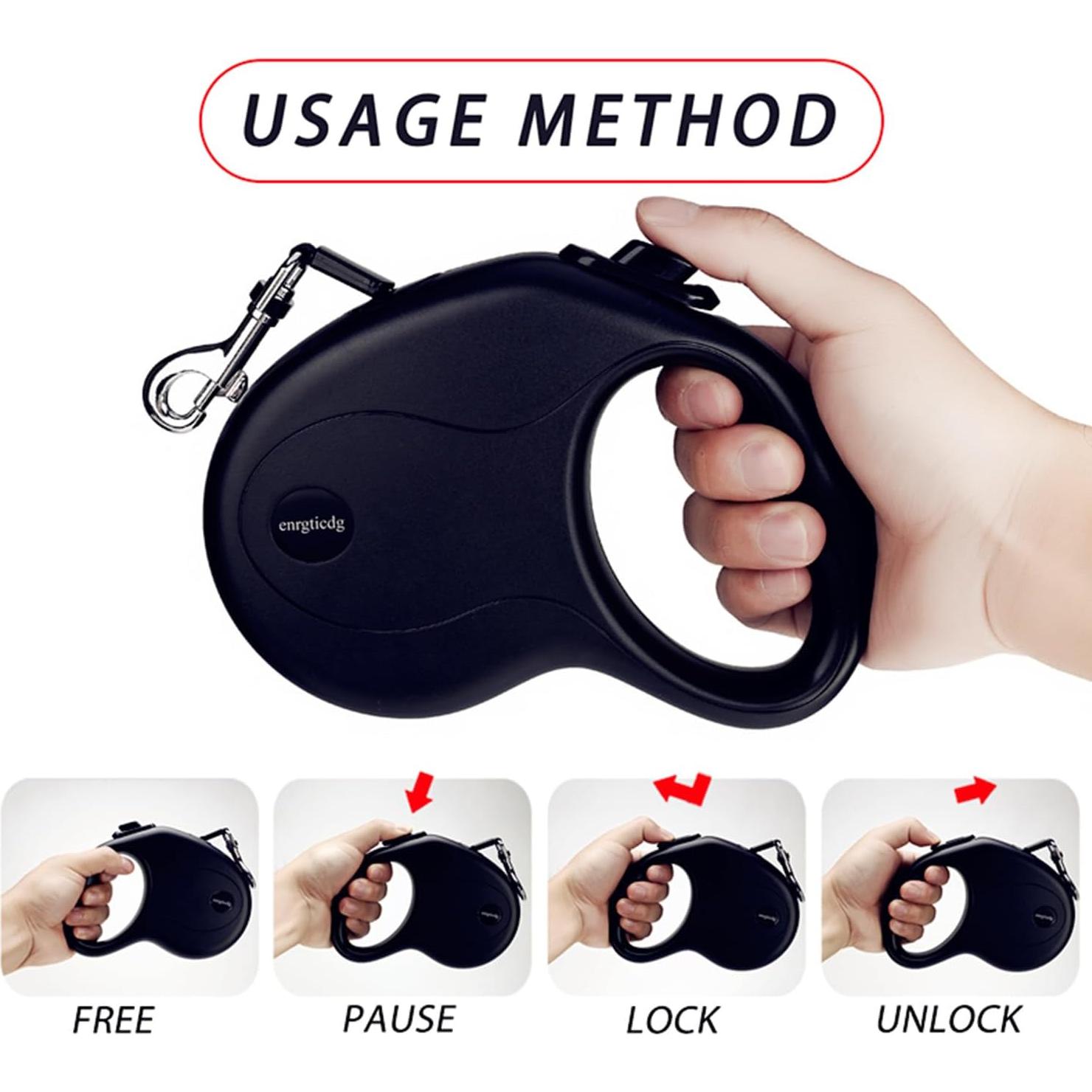 Correa Retráctil para Perros y Gatos Enrgticdg 16 Pies Negra