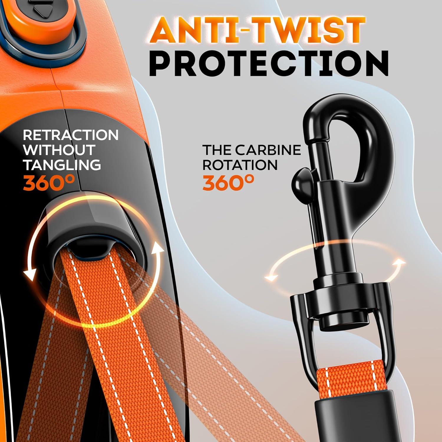 Correa Retráctil para Perros IWOOFI 5m Naranja Antienredo