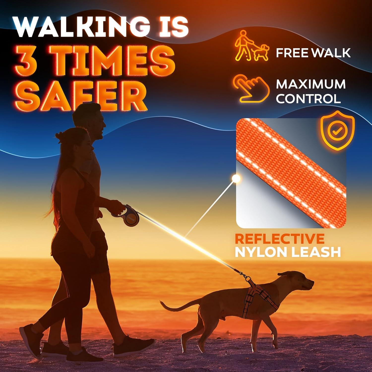 Correa Retráctil para Perros IWOOFI 5m Naranja Antienredo