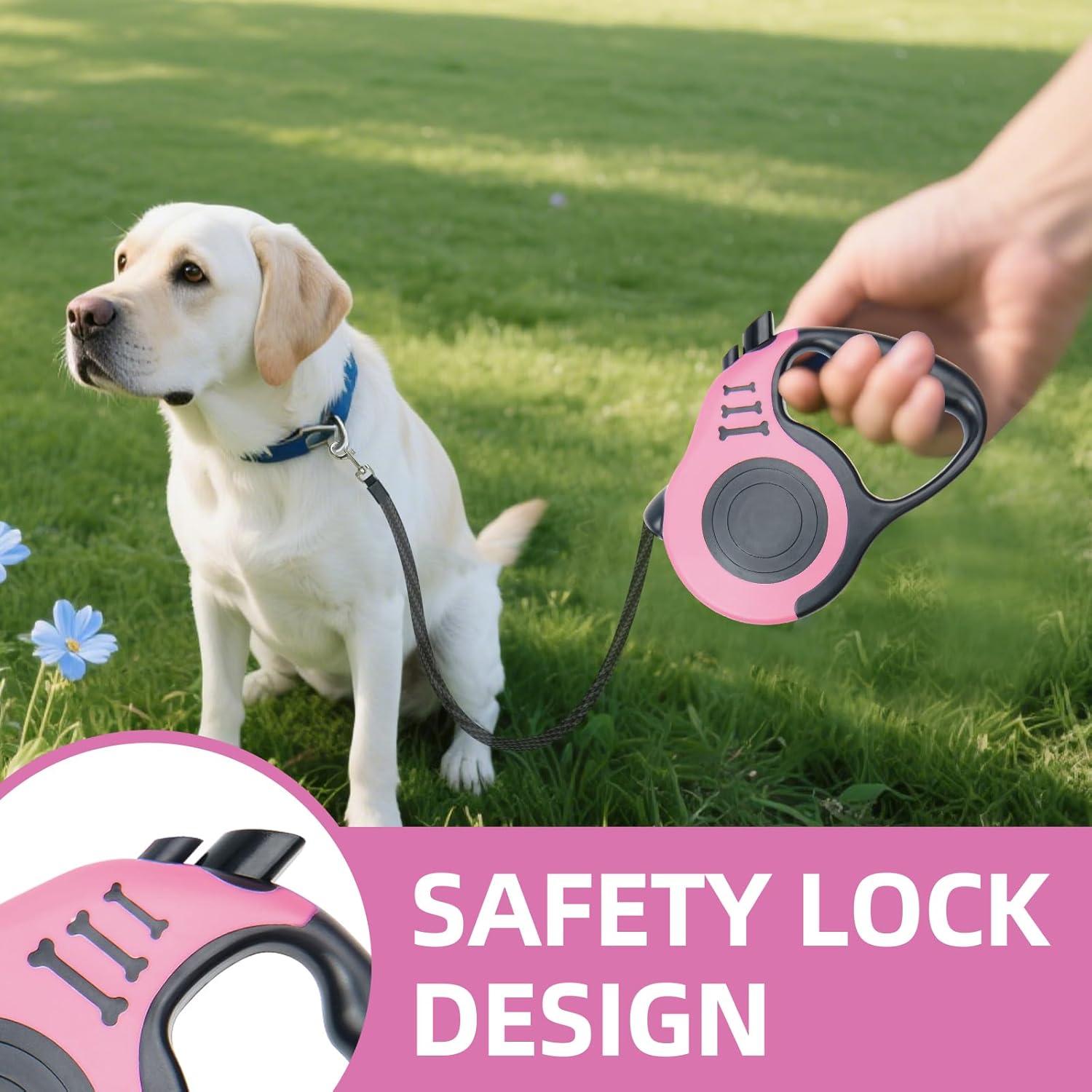 Correa de Perro Retráctil 3m Rosa con Tazón y Dispensador