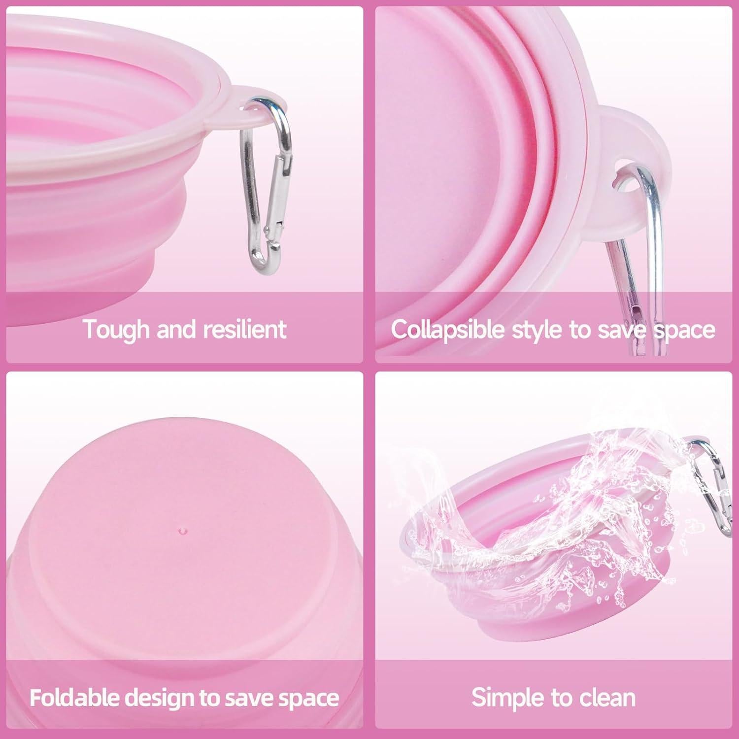 Correa de Perro Retráctil 3m Rosa con Tazón y Dispensador