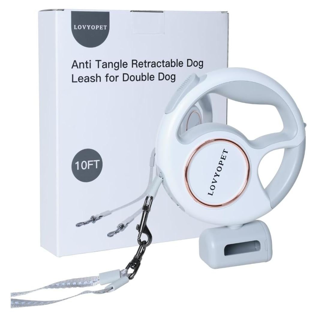 Correa Retráctil para Dos Perros LovYoPet 15kg con Luz LED