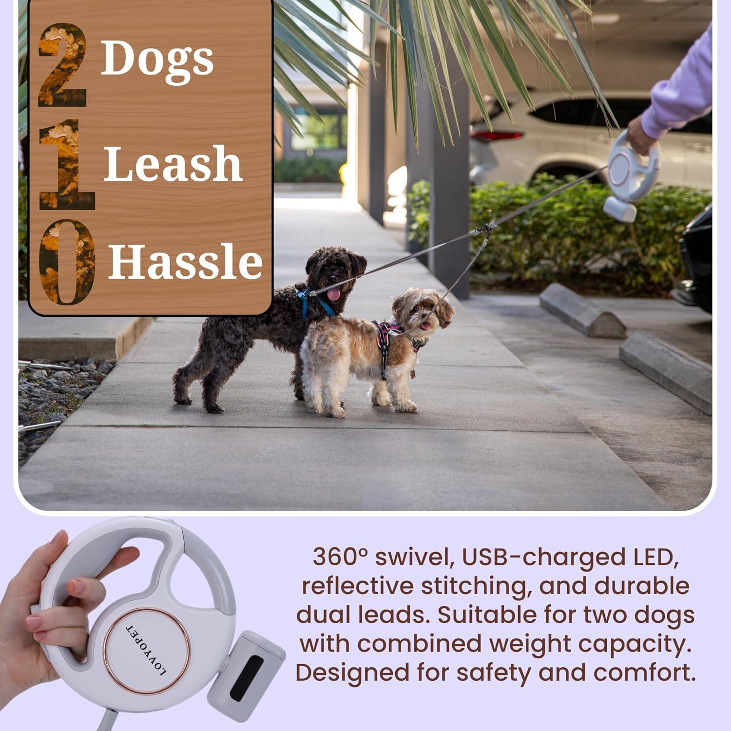 Correa Retráctil para Dos Perros LovYoPet 15kg con Luz LED