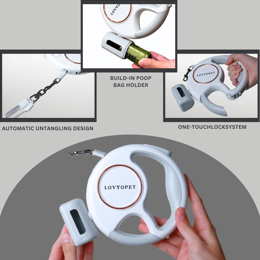 Correa Retráctil para Dos Perros LovYoPet 15kg con Luz LED