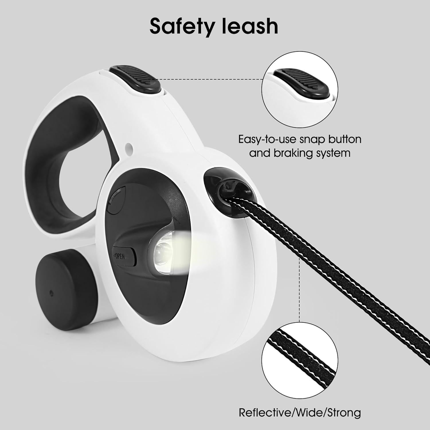 Correa Retráctil para Perros Gauzi 5m con Luz LED y Soporte