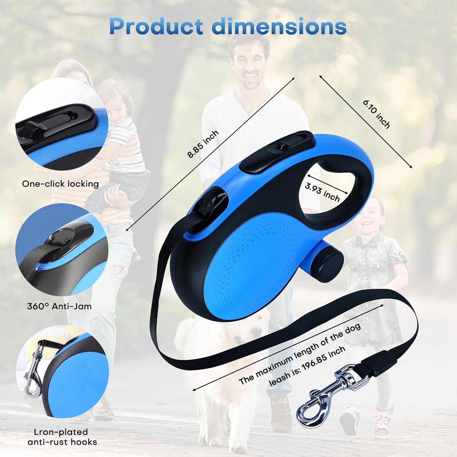 Correa Retráctil para Perros BAOXULAO 8 Metros Azul Resistente