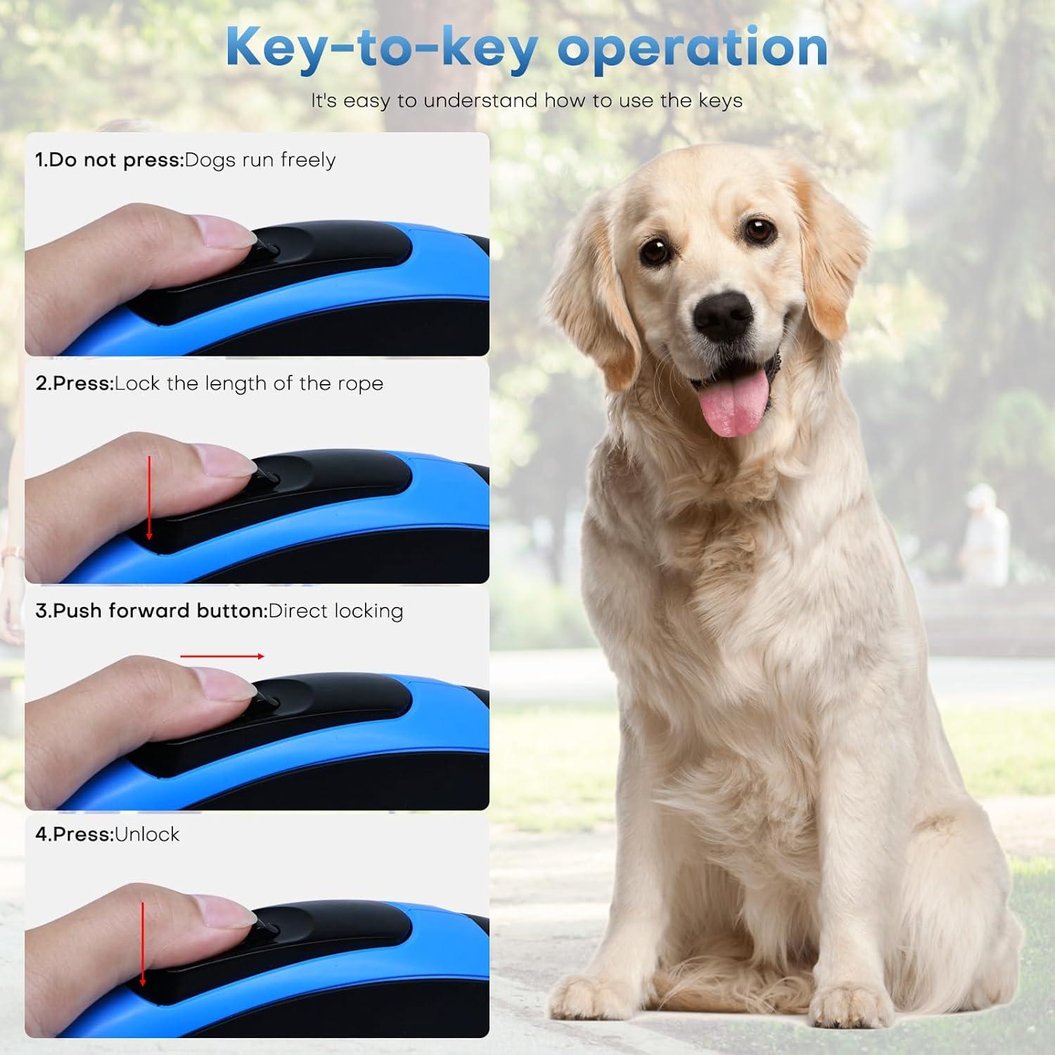 Correa Retráctil para Perros BAOXULAO 8 Metros Azul Resistente