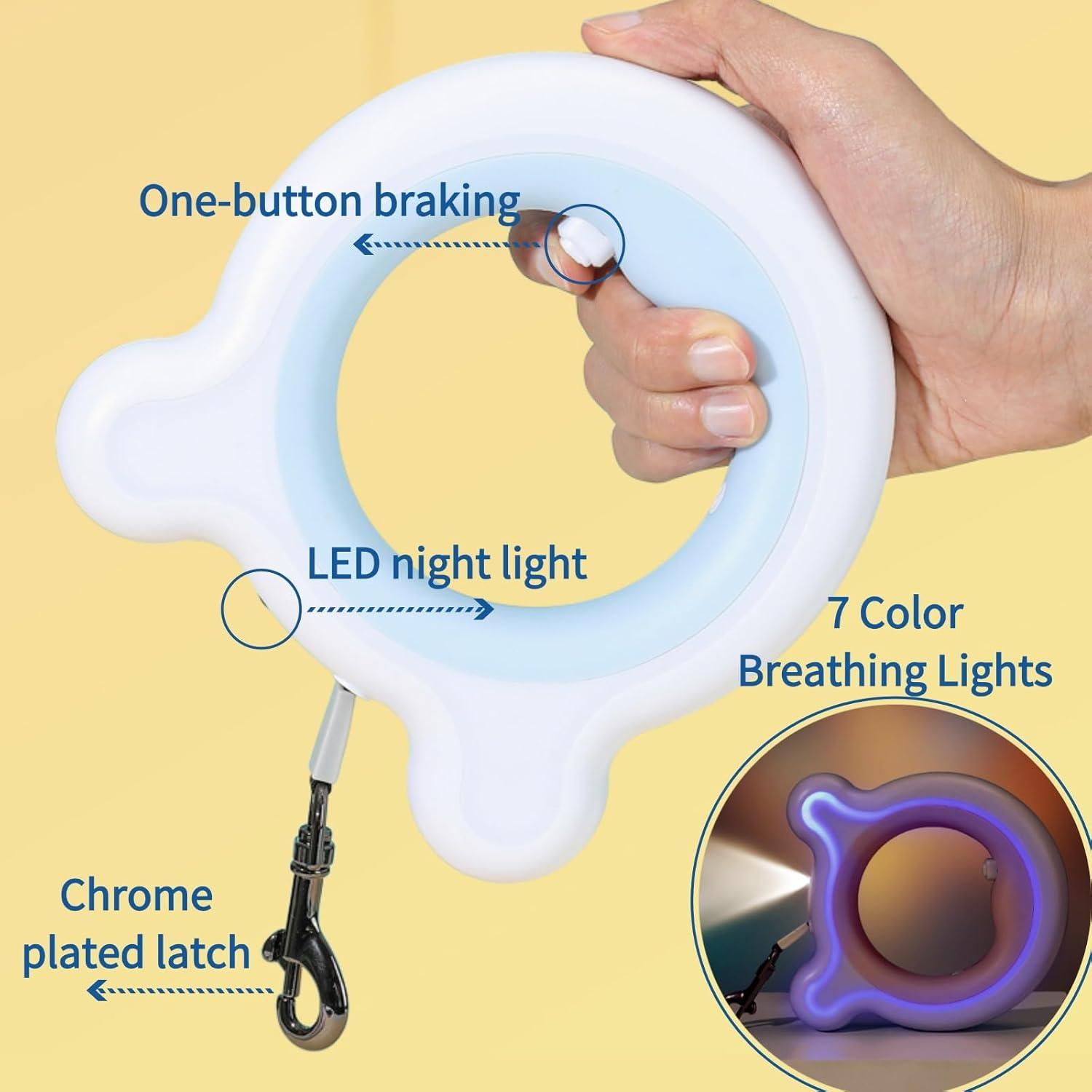 Correa Retráctil para Perros TianfuSpanda 3m con Luz LED Rosa