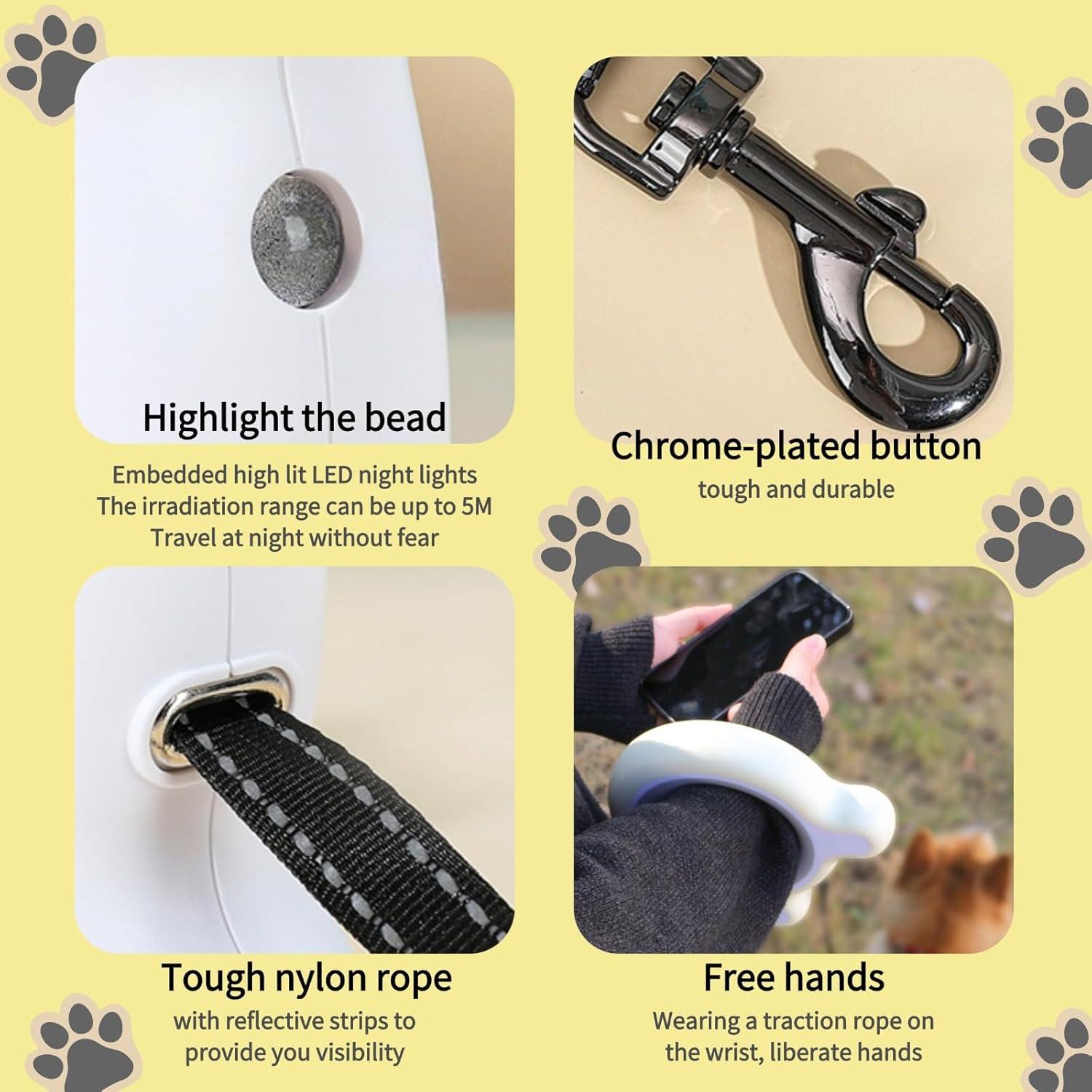 Correa Retráctil para Perros TianfuSpanda 3m con Luz LED Rosa