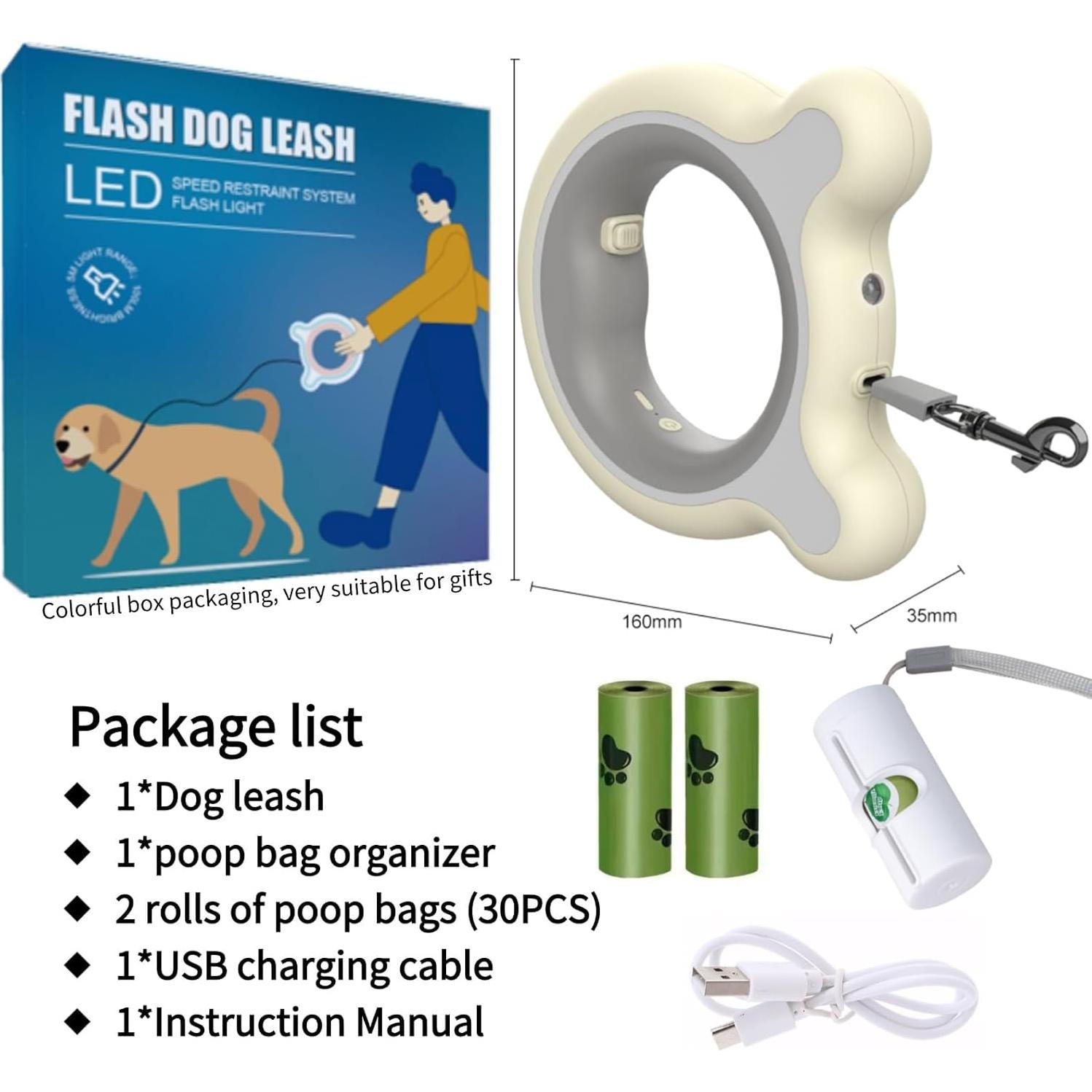 Correa Retráctil para Perros TianfuSpanda 3m con Luz LED Rosa