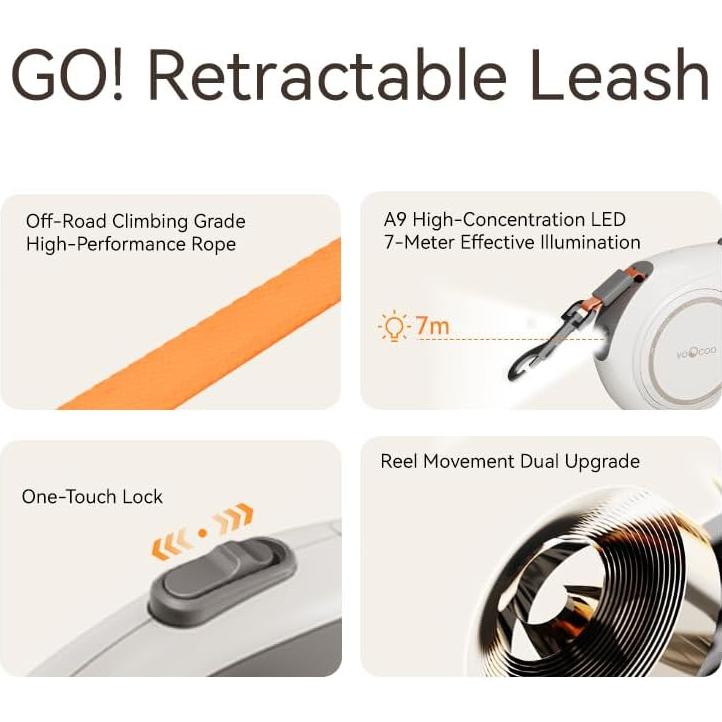 Correa Retráctil para Perros VOOCOO Go! 3m con Luz LED Beige