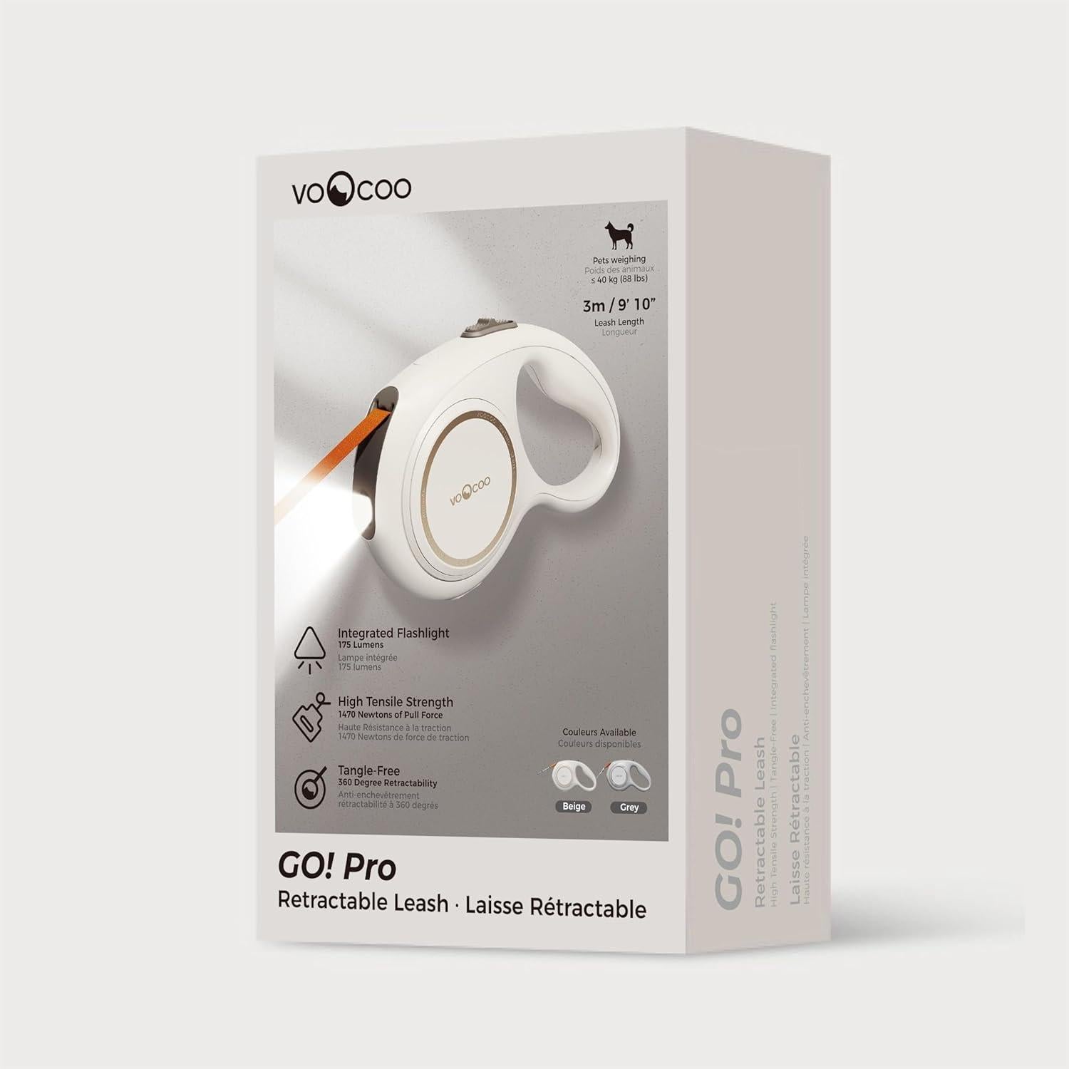 Correa Retráctil para Perros VOOCOO Go! 3m con Luz LED Beige