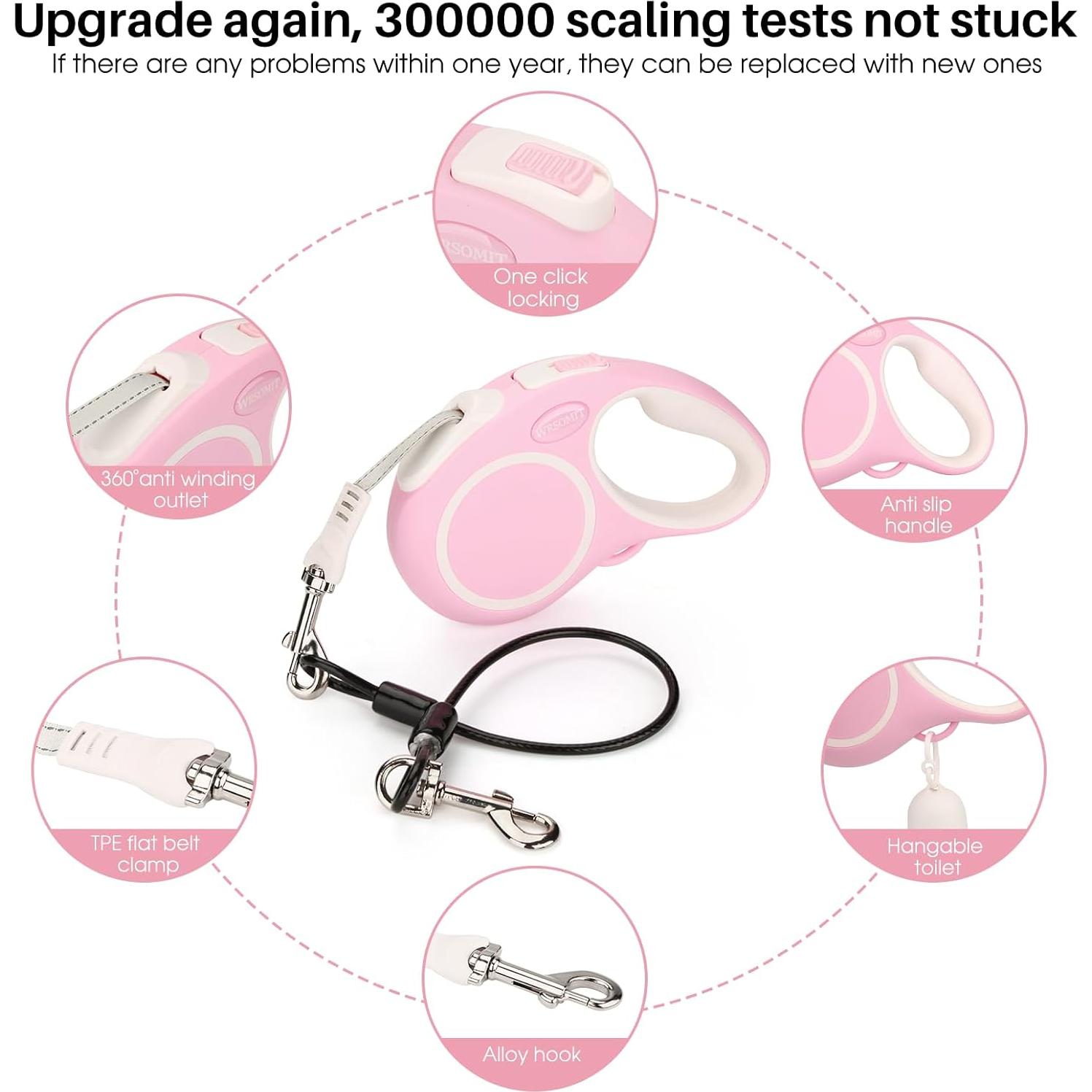 Correa de Perro Retráctil WRSOMIT 4.88m Alta Resistencia Rosa