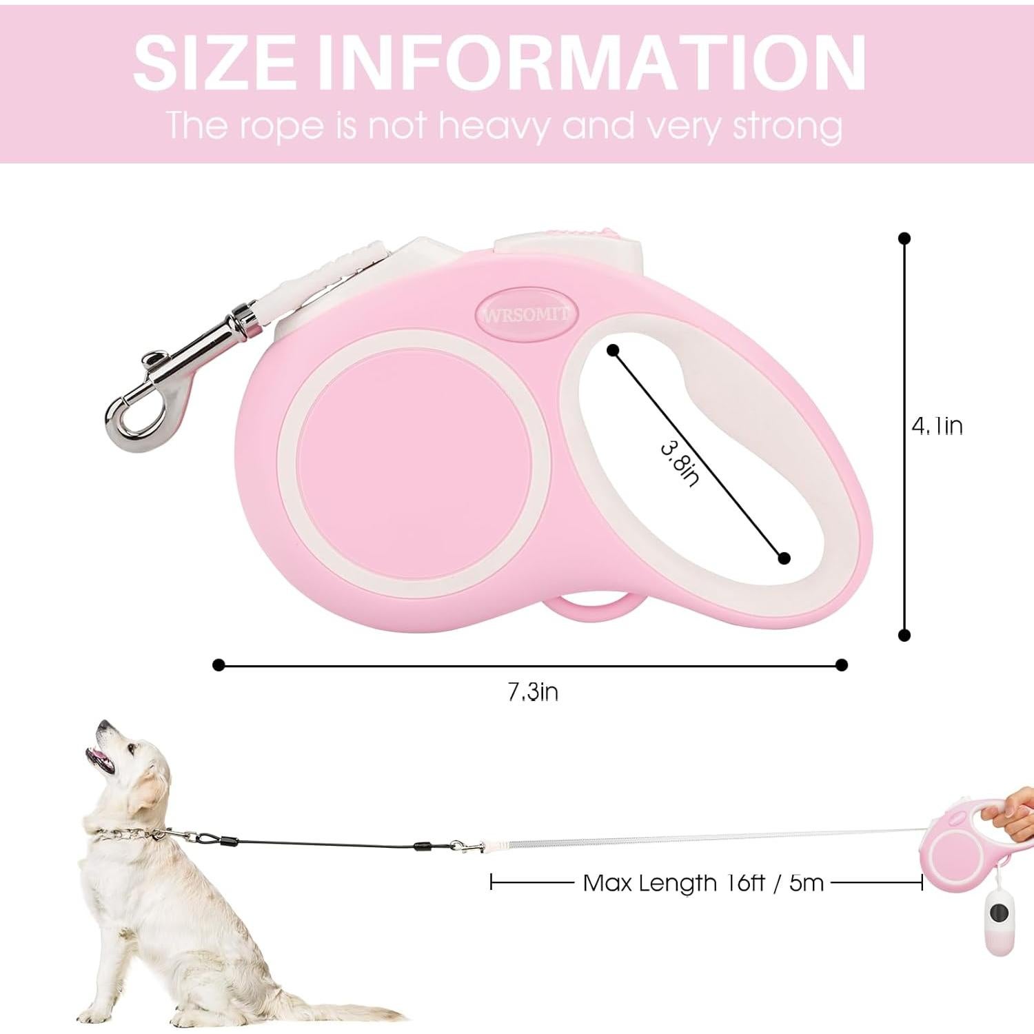 Correa de Perro Retráctil WRSOMIT 4.88m Alta Resistencia Rosa