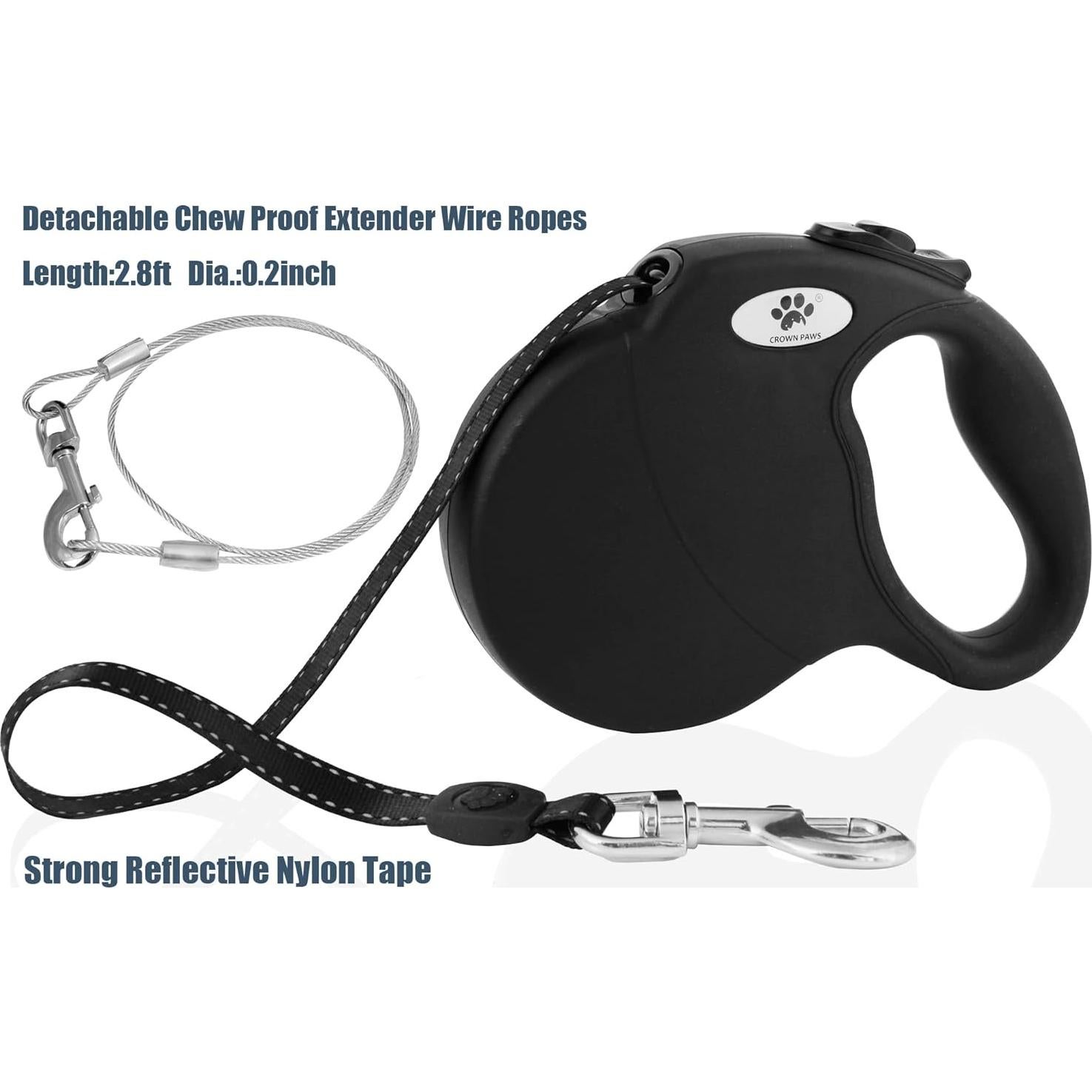 Correa Retráctil para Perros CROWN PAWS 4.88m Grande Negra