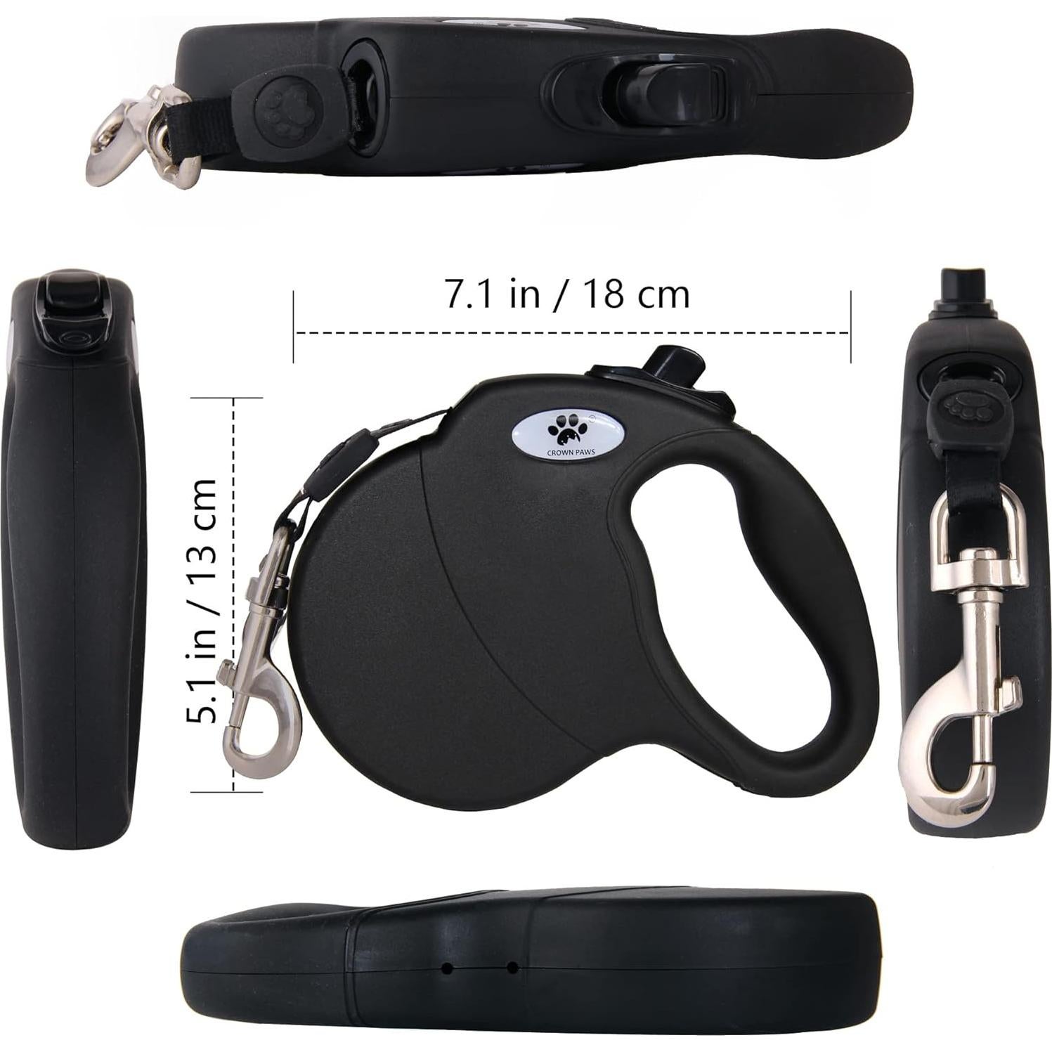 Correa Retráctil para Perros CROWN PAWS 4.88m Grande Negra
