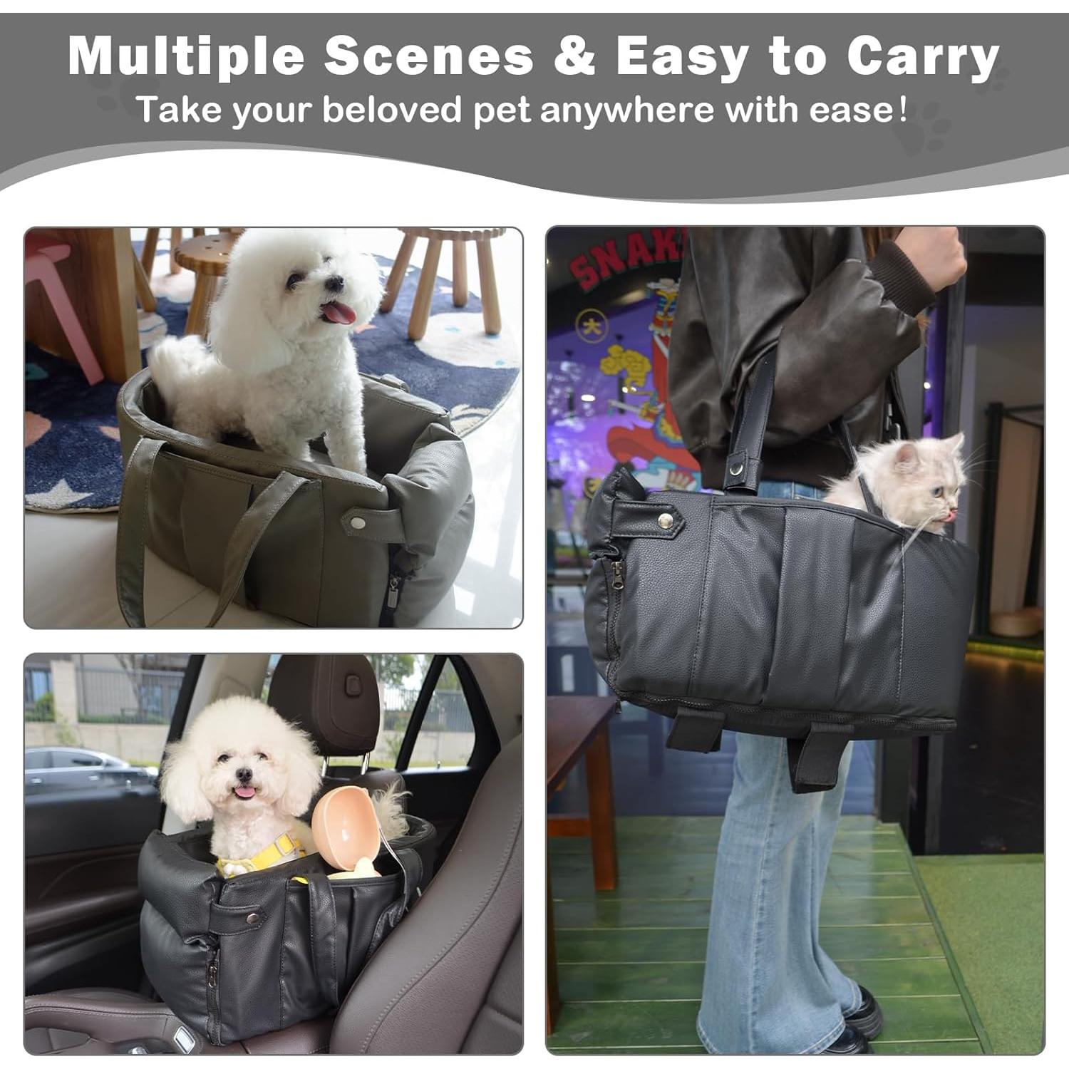 Asiento de coche para perros AOOTOOLINK 2 en 1 cuero impermeable