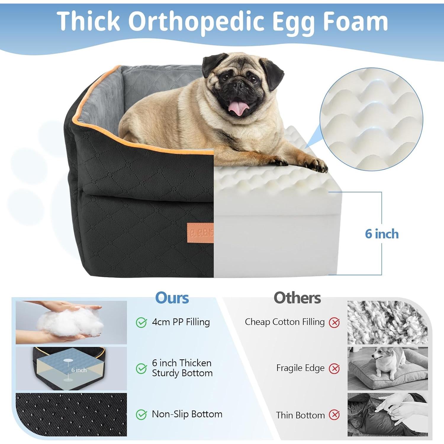 Asiento de Coche para Perros GL GLENSLAVE - Cojín Viscoelástico 0-15.88 kg