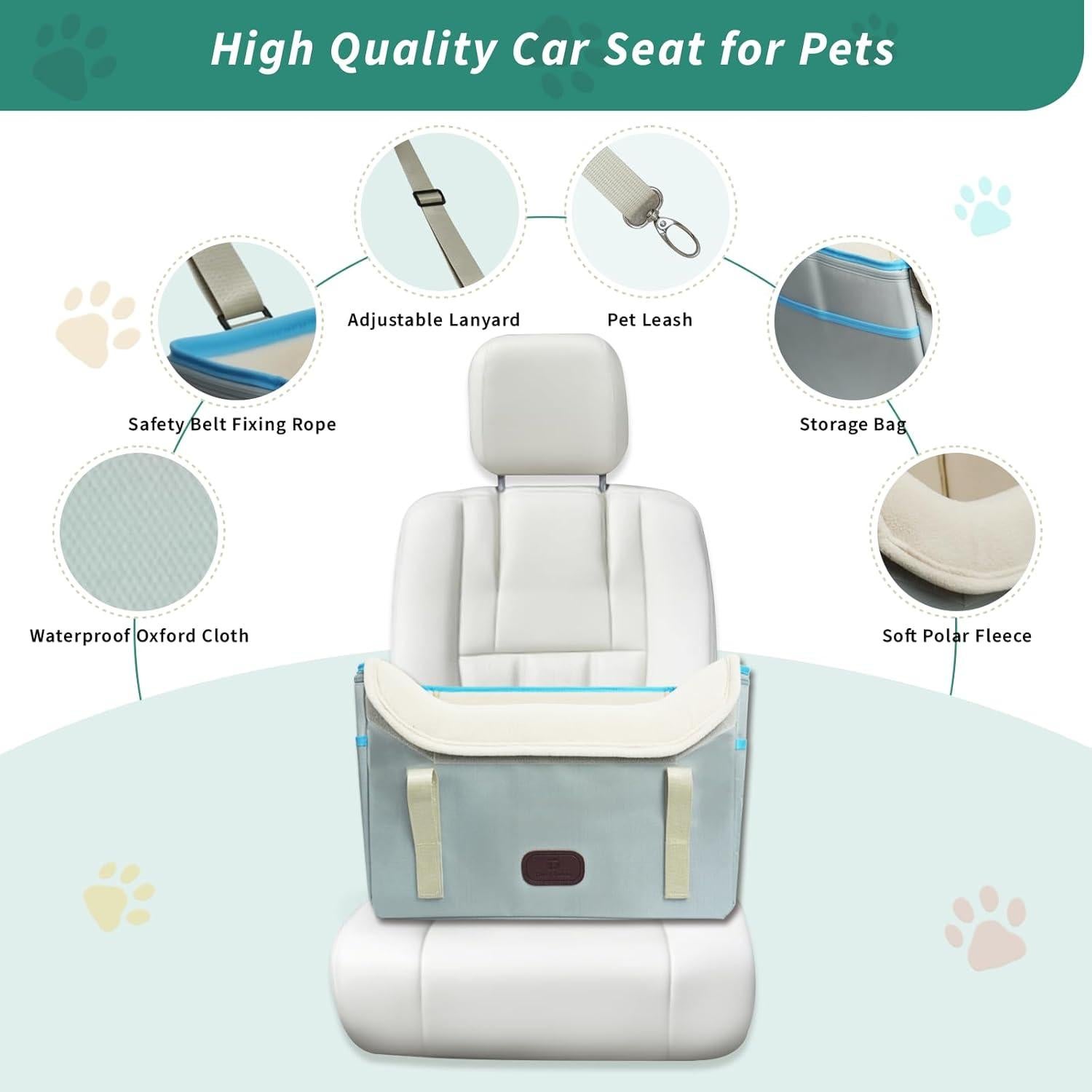 Asiento de coche para perros pequeños Threedokke 41x32x28cm