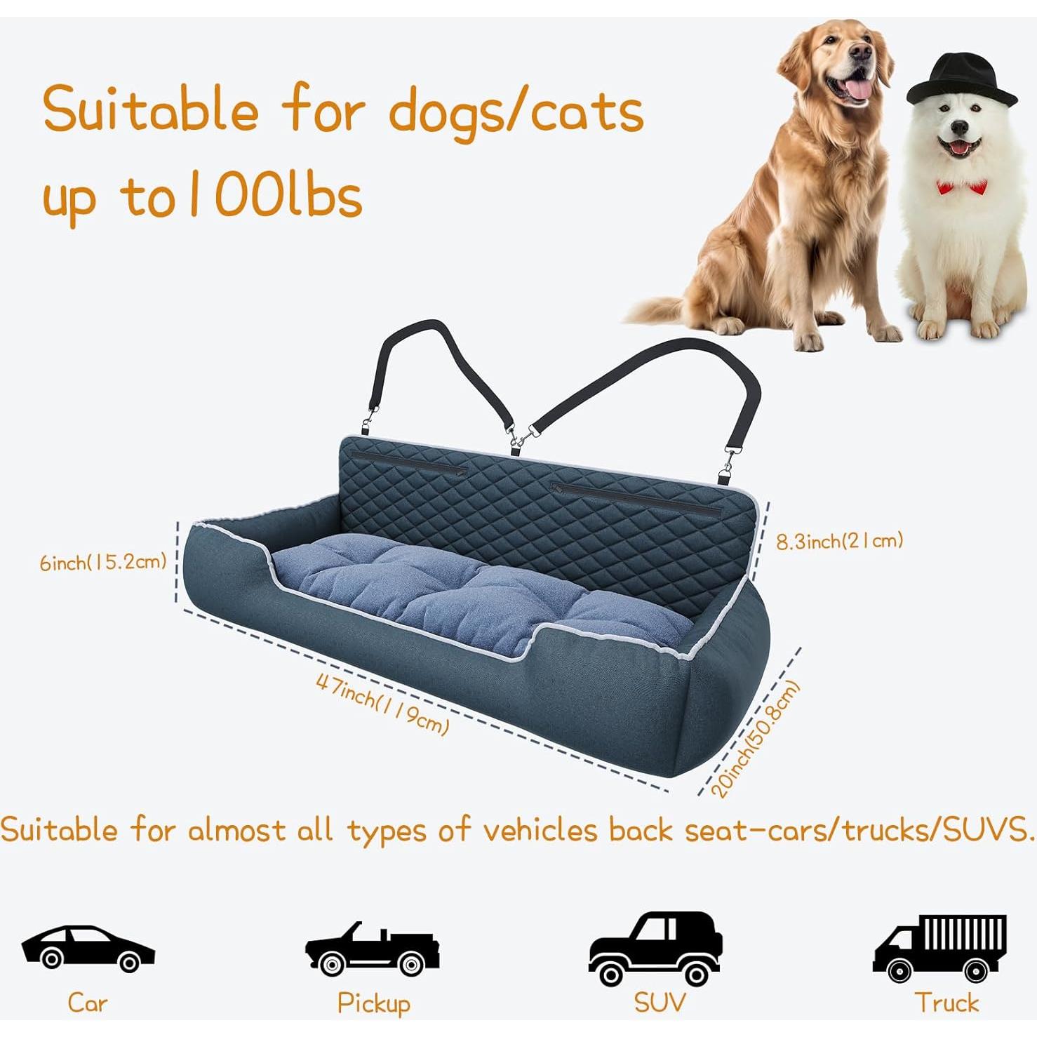 Asiento de Coche para Perros Grandes Hepeeng 119 cm Lavable