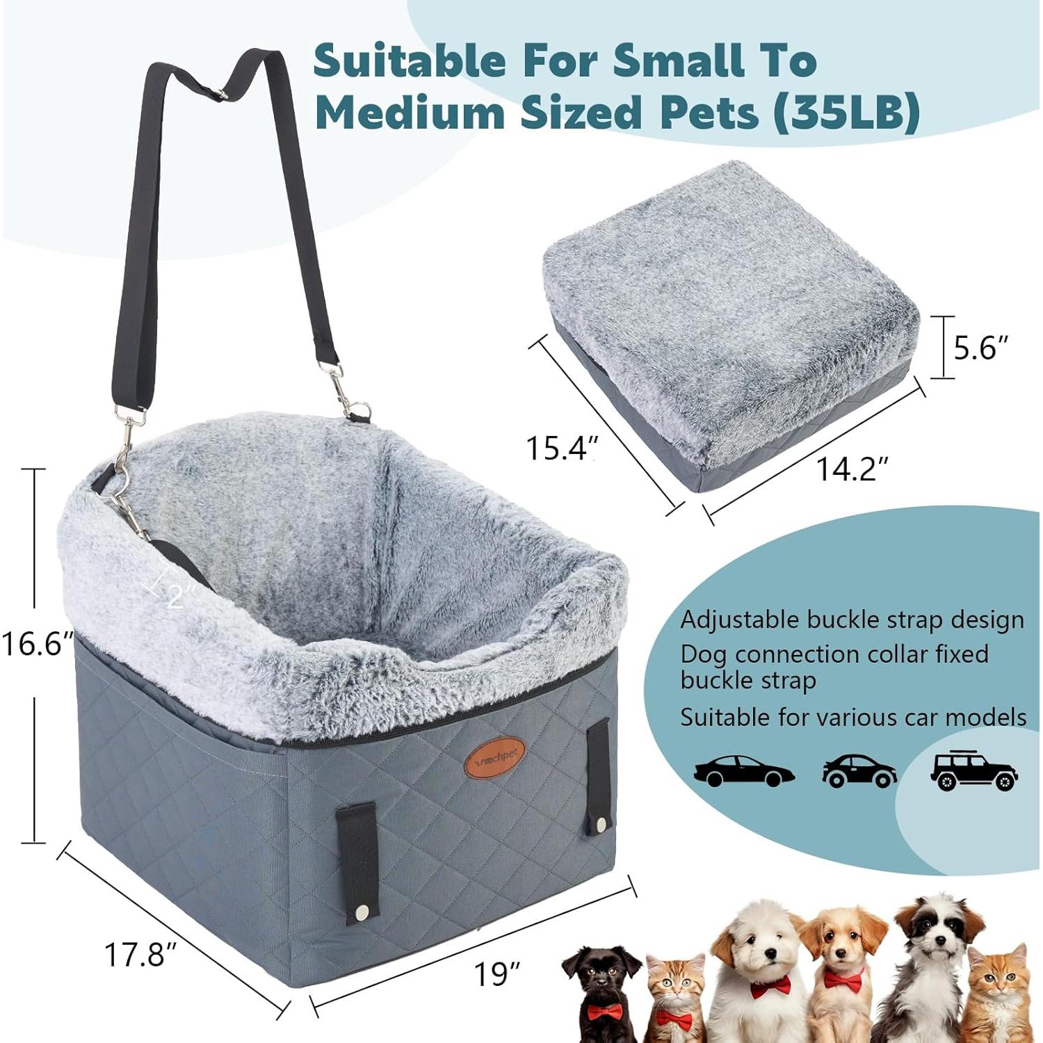 Asiento de Coche para Perros UWELL PETS Gris Elevador Antideslizante