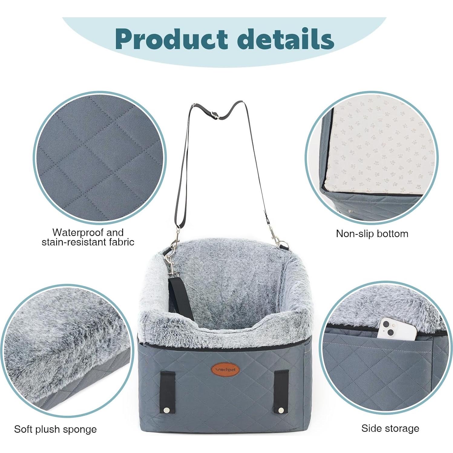 Asiento de Coche para Perros UWELL PETS Gris Elevador Antideslizante