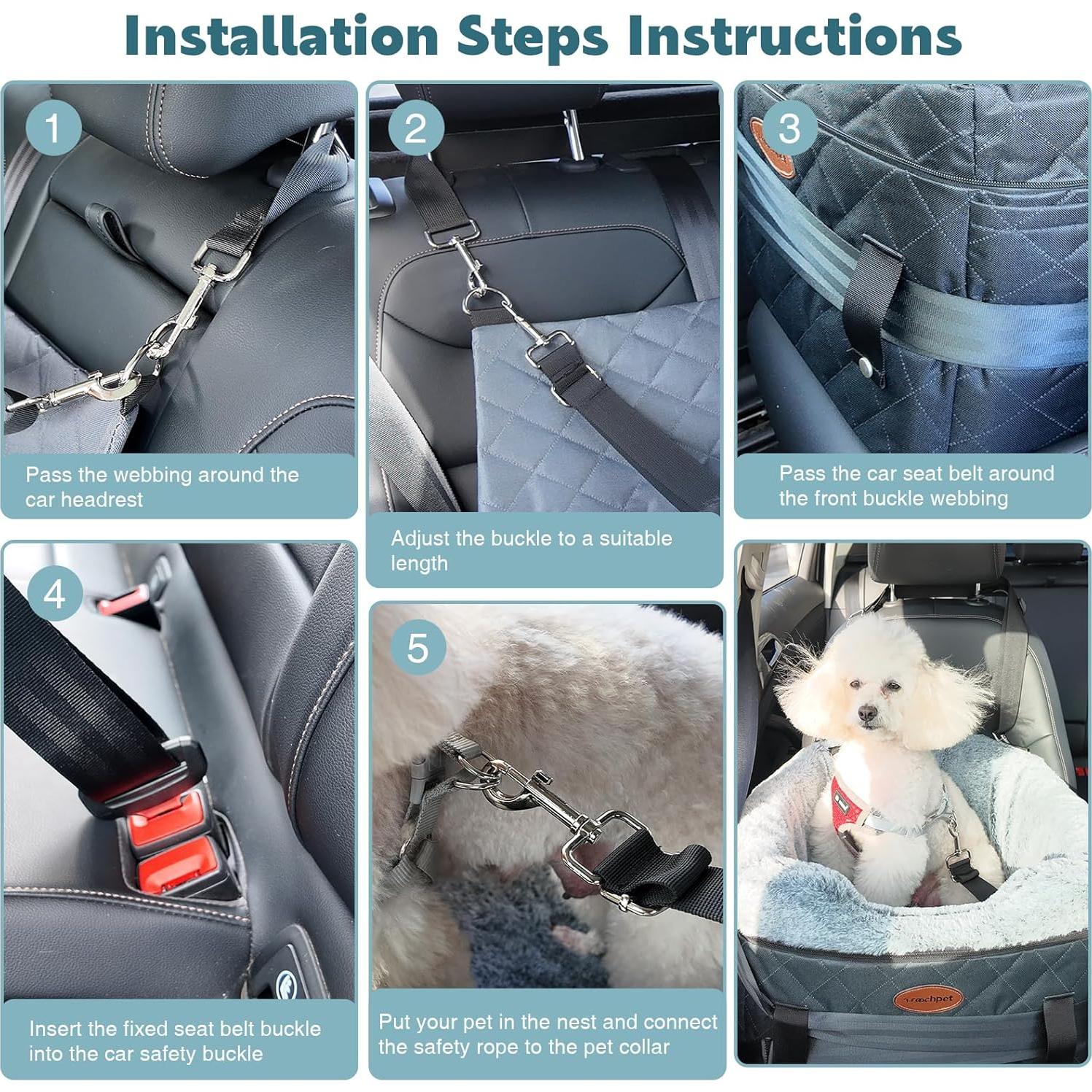 Asiento de Coche para Perros UWELL PETS Gris Elevador Antideslizante