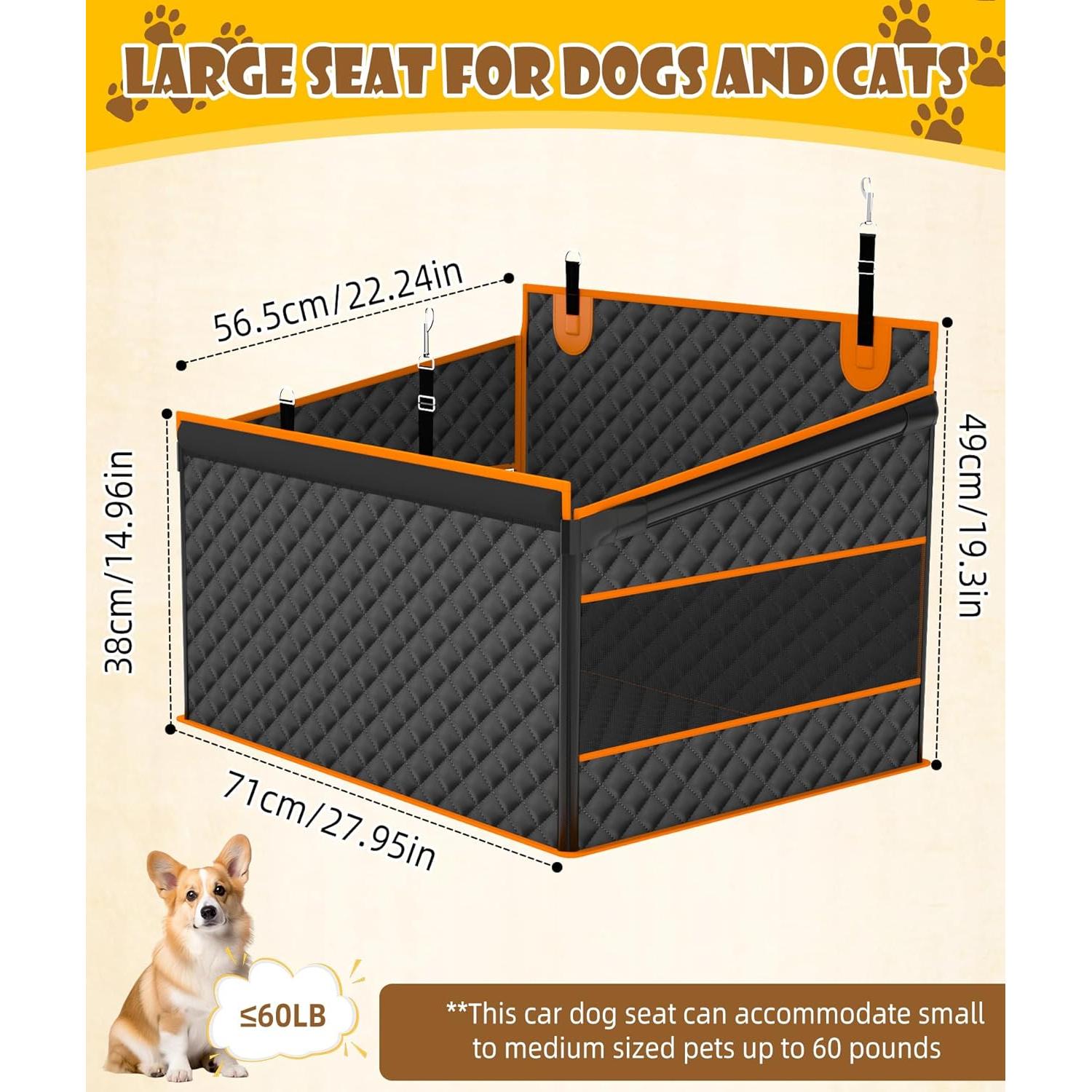 Asiento de coche para perros EPN grande, 56x70cm, impermeable