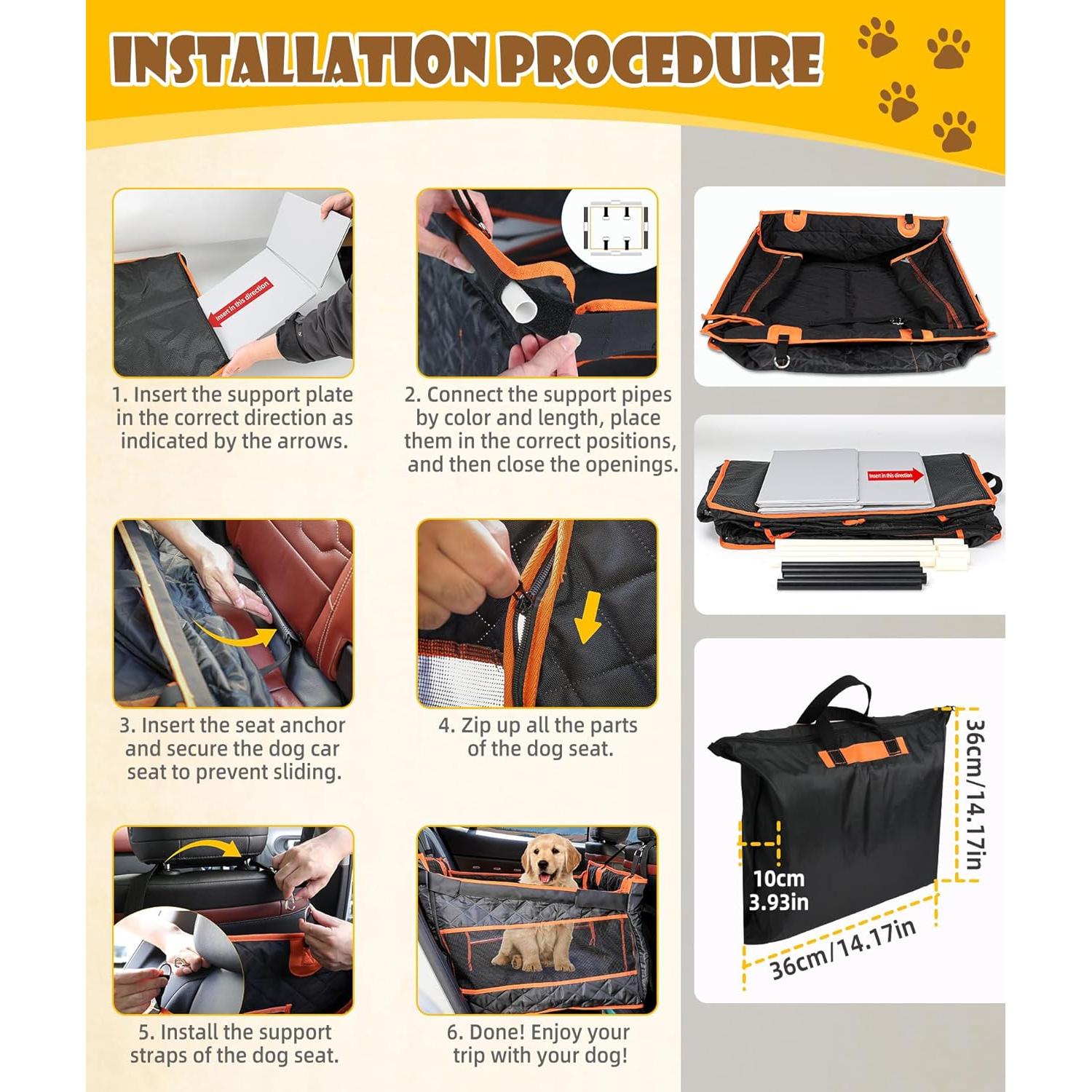 Asiento de coche para perros EPN grande, 56x70cm, impermeable