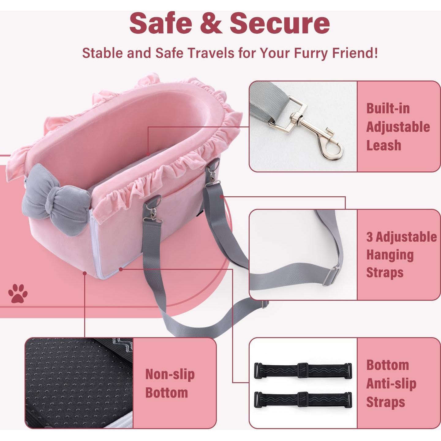 Asiento de Coche para Perros y Gatos Pequeños Jaoul - Rosa Gris