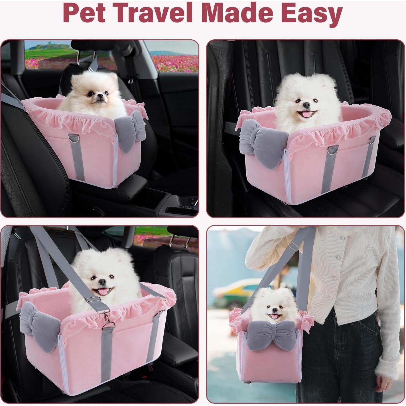 Asiento de Coche para Perros y Gatos Pequeños Jaoul - Rosa Gris