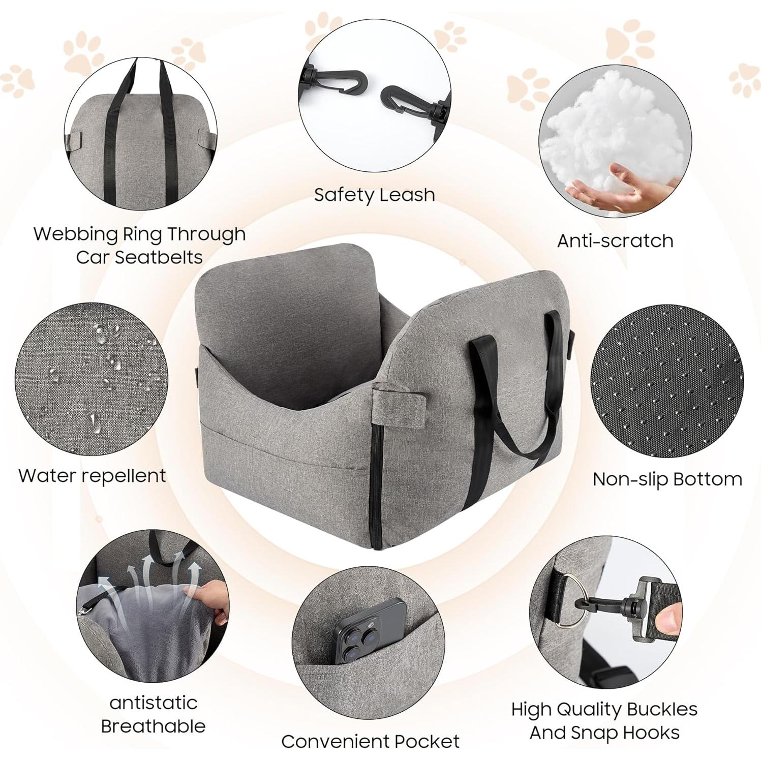 Asiento de Coche para Perros Pequeños y Medianos - Wu Xi Ku, 60x50 cm