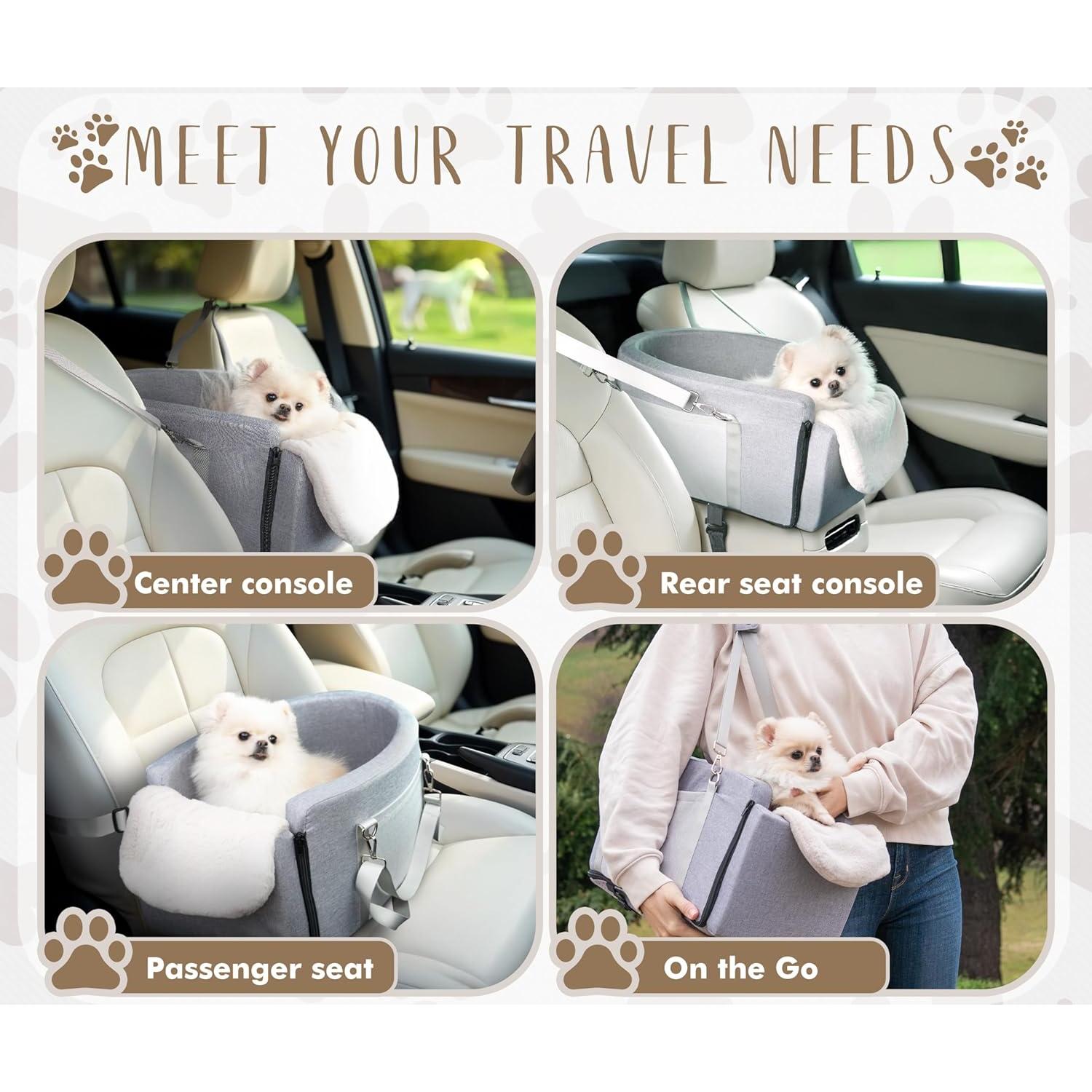 Asiento de Coche para Perros Pequeños LUMIES 48.3x25.4cm Gris