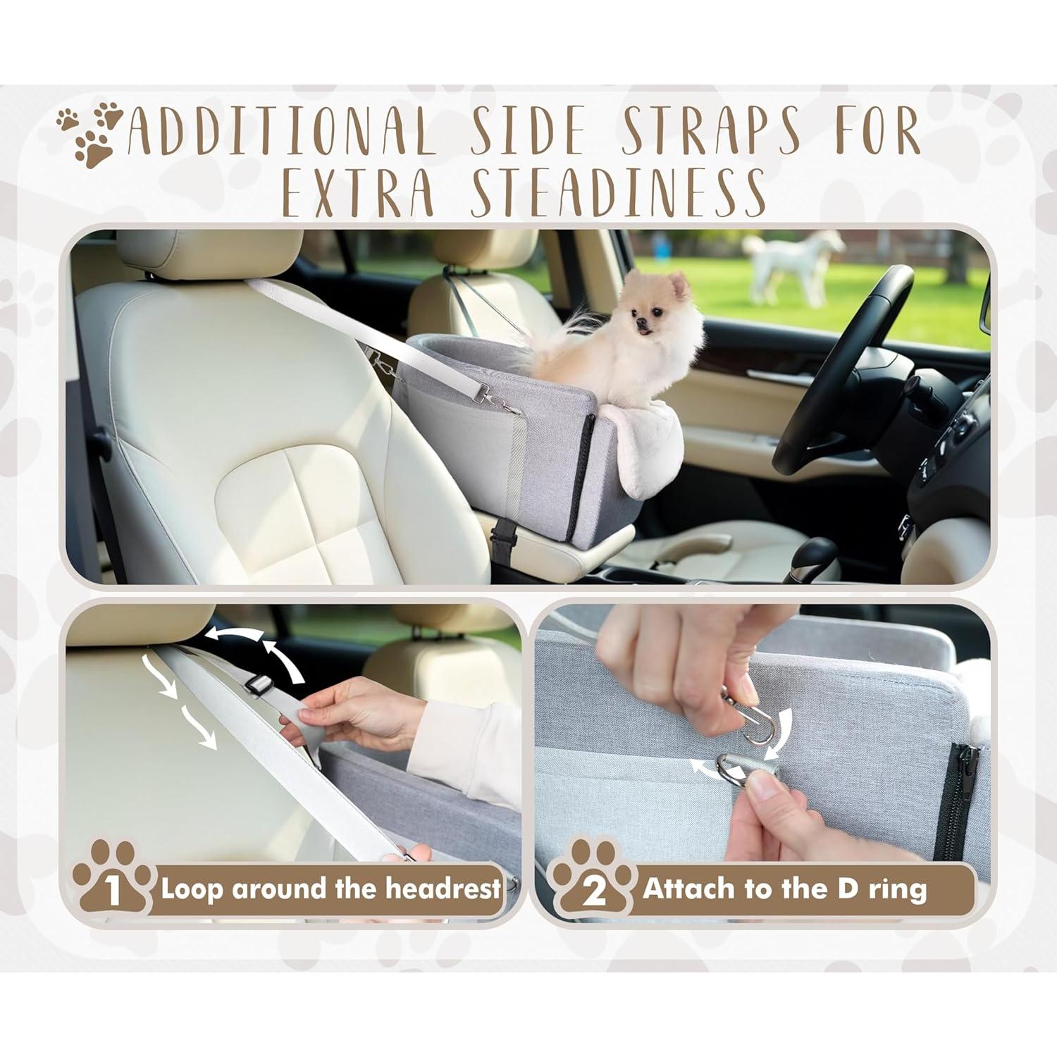 Asiento de Coche para Perros Pequeños LUMIES 48.3x25.4cm Gris